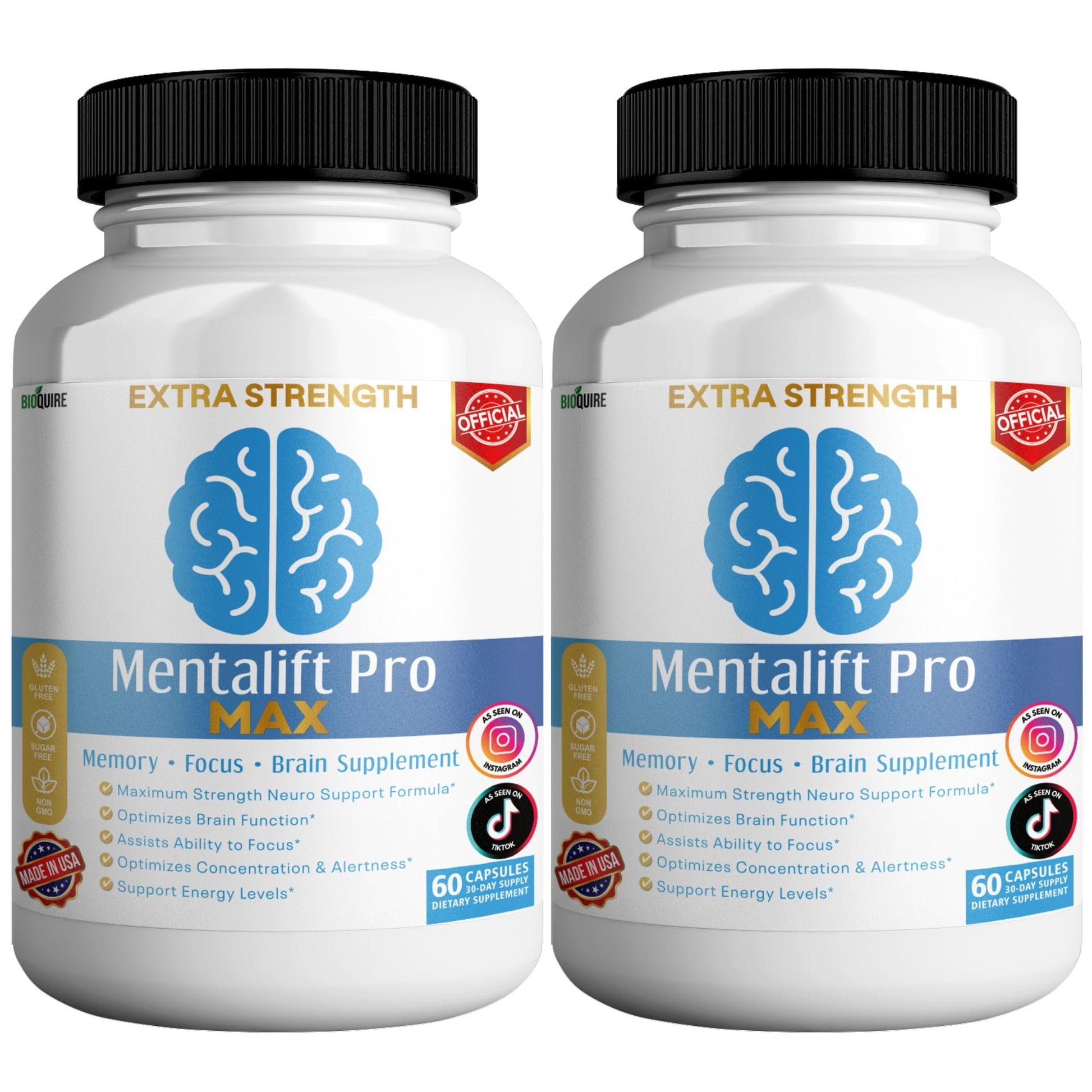 BIOQUIRE Mentalift Pro MAX Extra Strength Memory & Focus Supplement Capsules 60