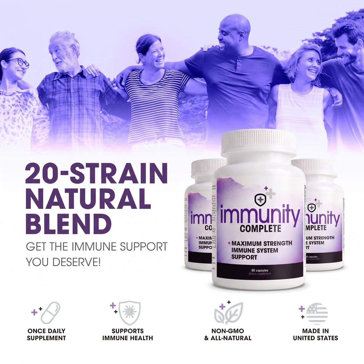 Instant Brands Immunity Complete - 20-in-1 Immune System Booster Formula with Cat's Claw, Quercetin, Vitamin C, and Olive Leaf Extract Capsules 120