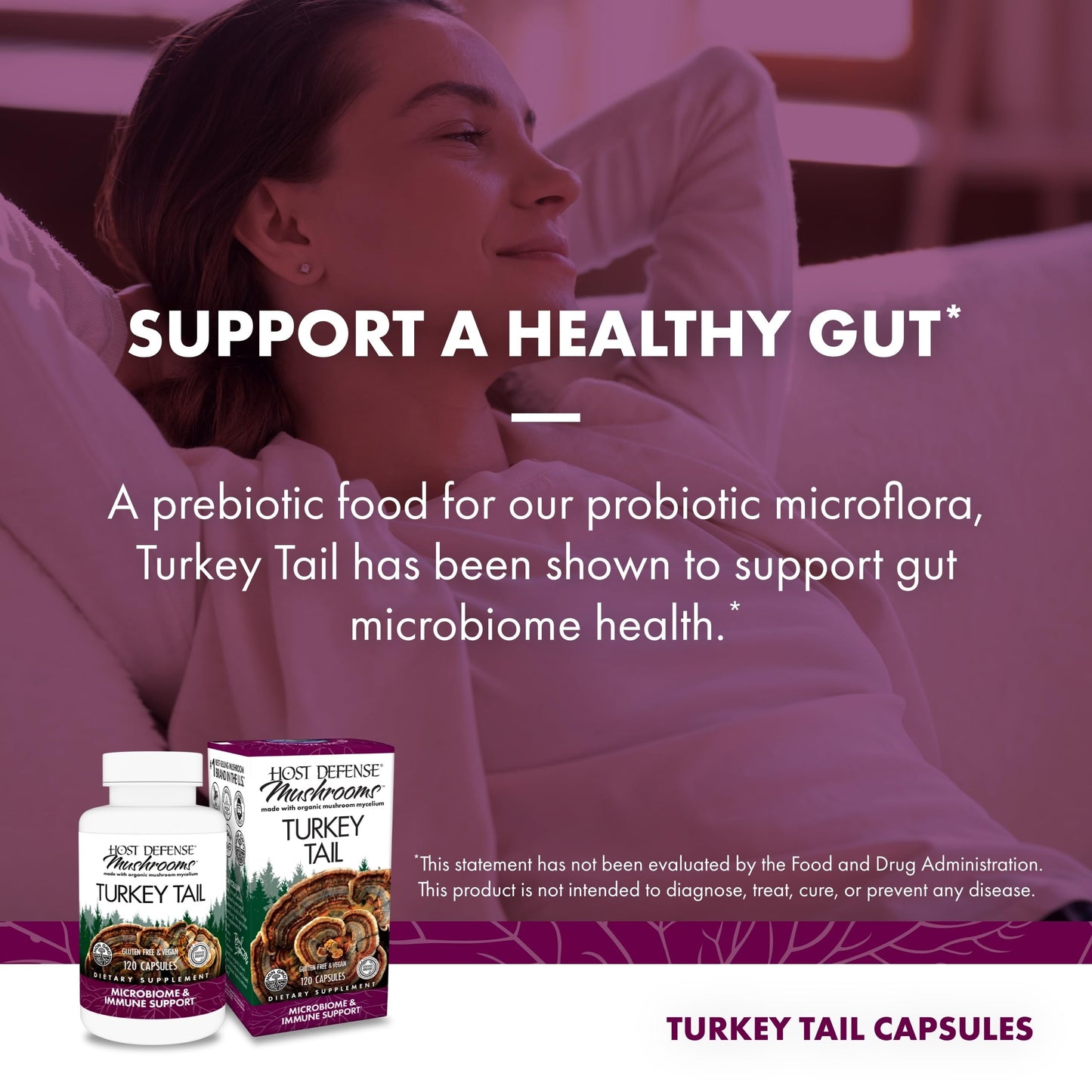 Host Defense Turkey Tail Capsules Digestive Health & Immune Response Support Mushroom Supplement, 120 Capsules