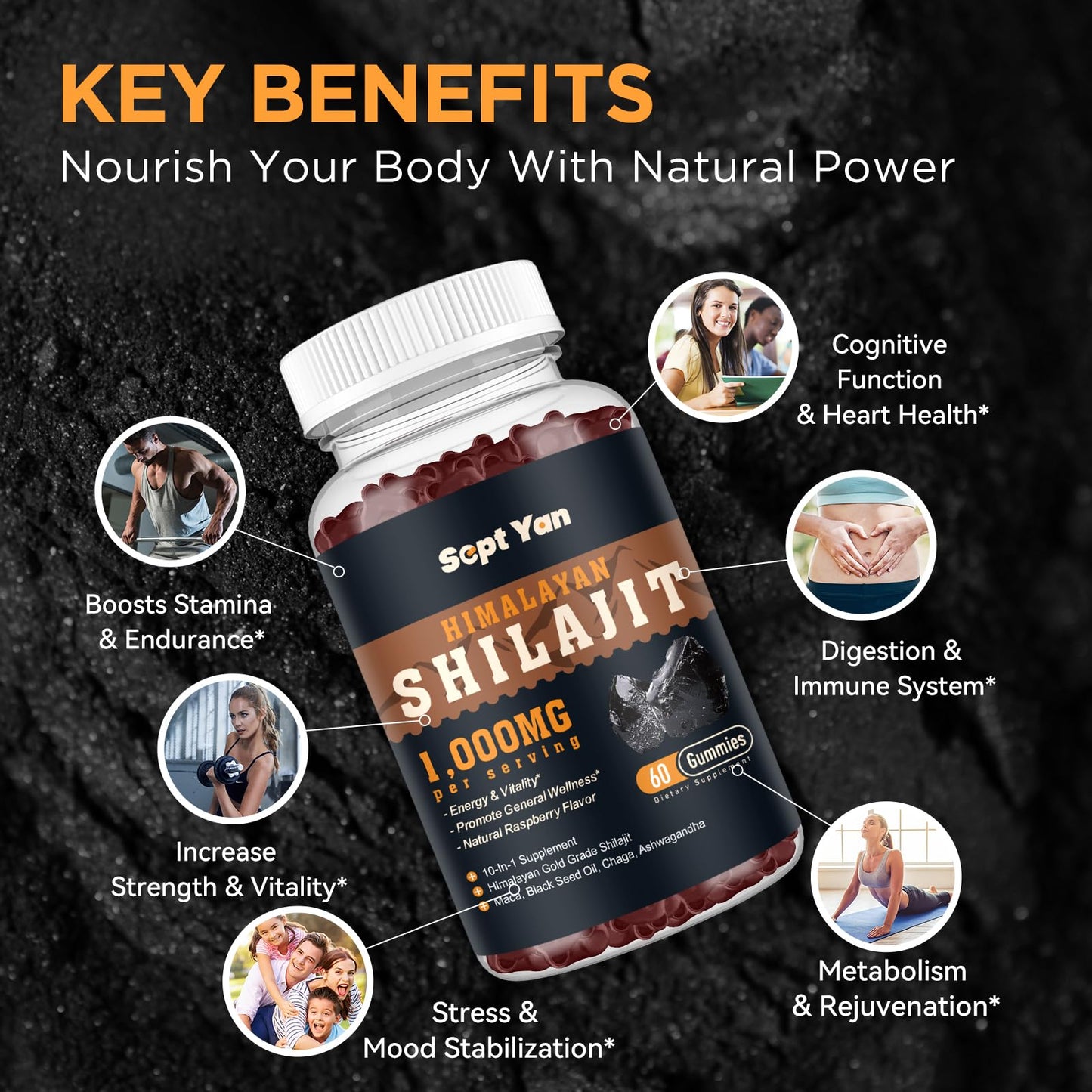 SEPT YAN Shilajit Gummies 1000mg, 60 Gummies