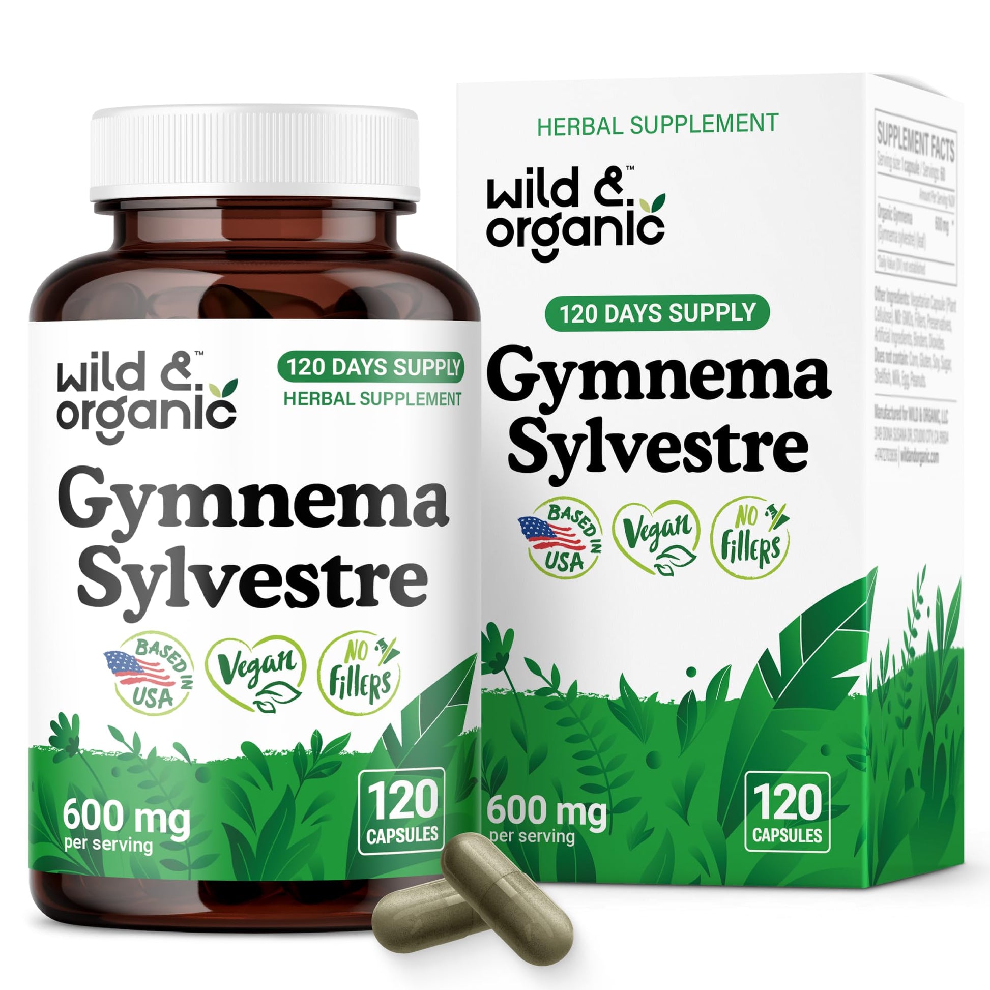 Wild & Organic Gymnema Sylvestre Capsules 600 mg - 120 Count
