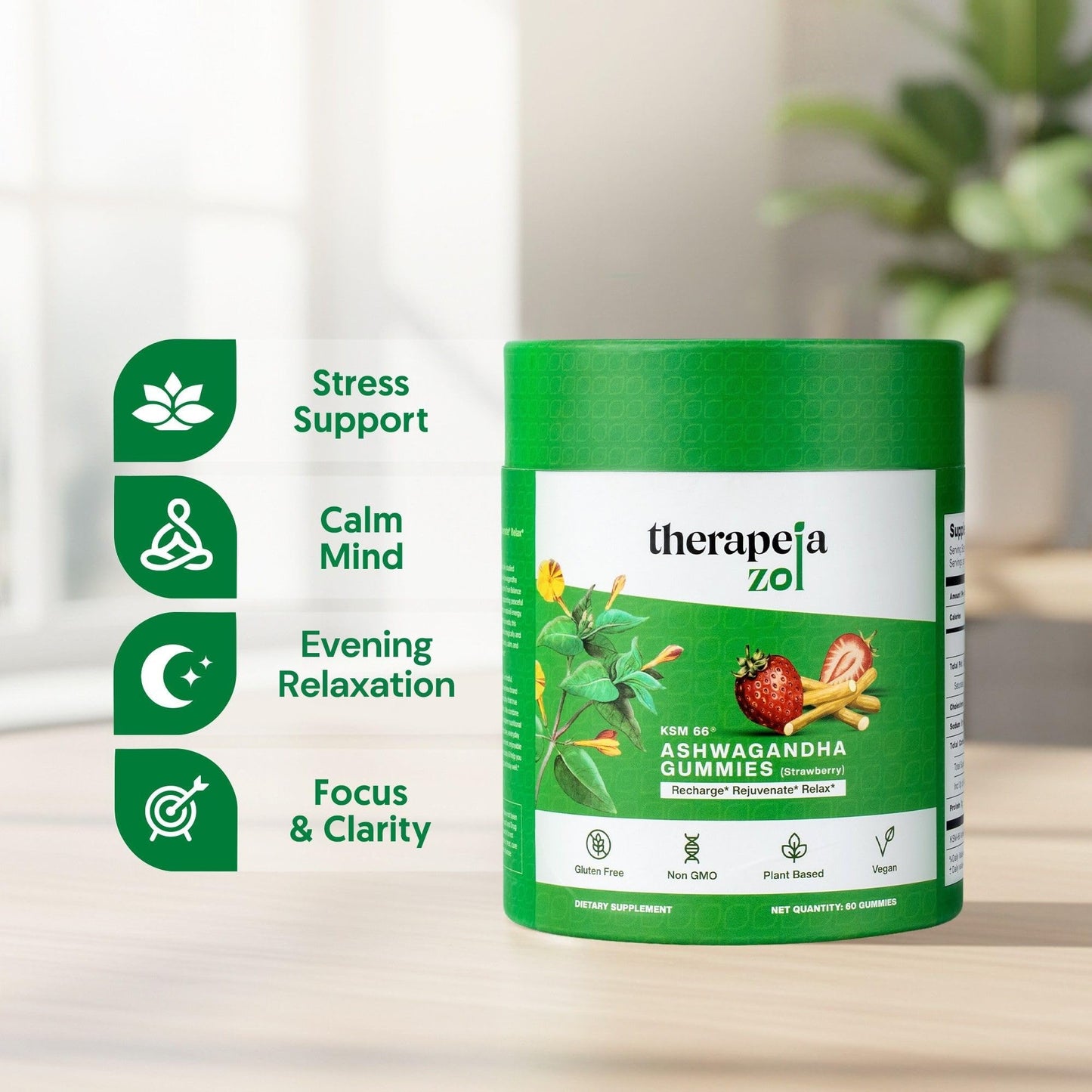 Therapeia Zoi KSM 66 Ashwagandha Gummies, 60 Count