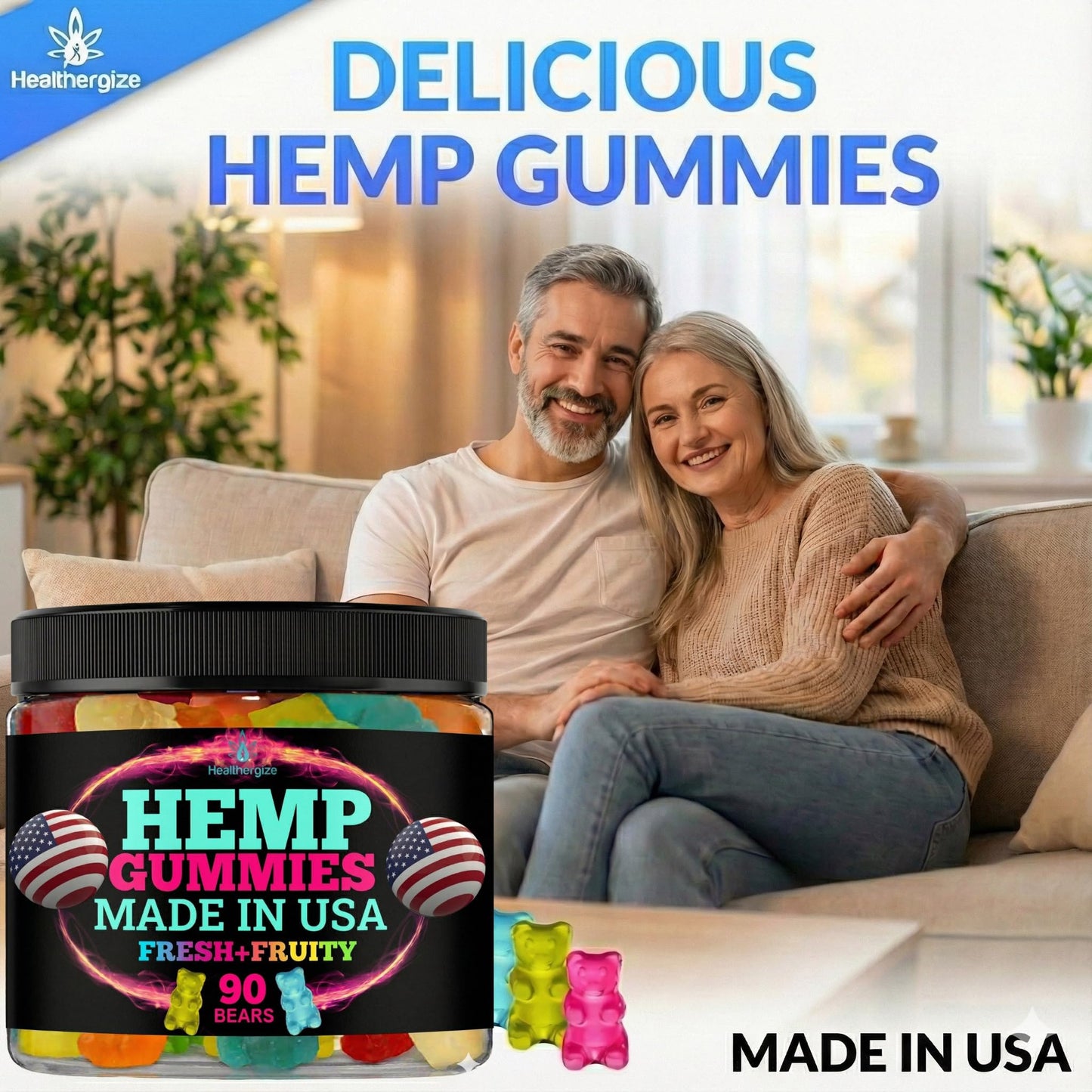 Healthergize Hemp Gummies for Sleep and Rest, 90 Gummies