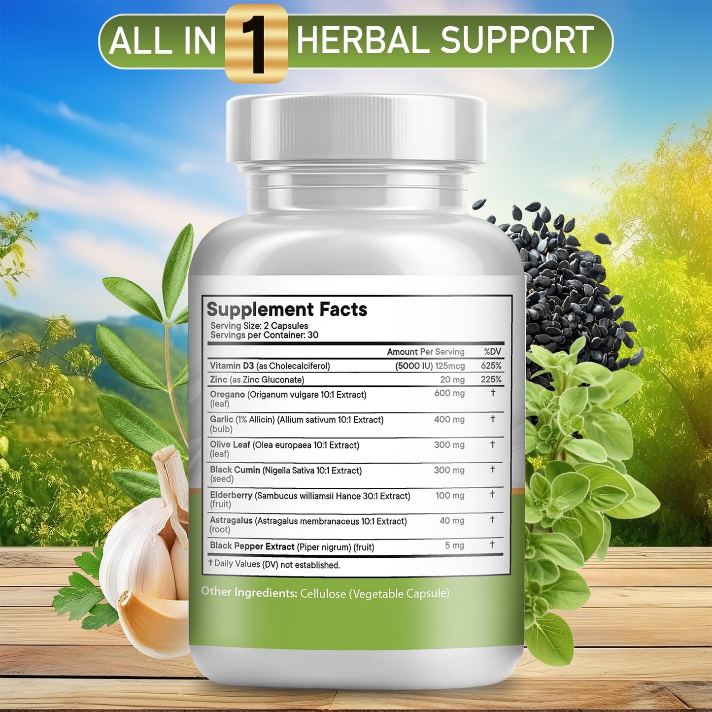 JB Wellness Co Oregano Oil, Garlic Extract, Olive Leaf with Astragalus Immune Support & Digestive Health Capsules, 60 Count