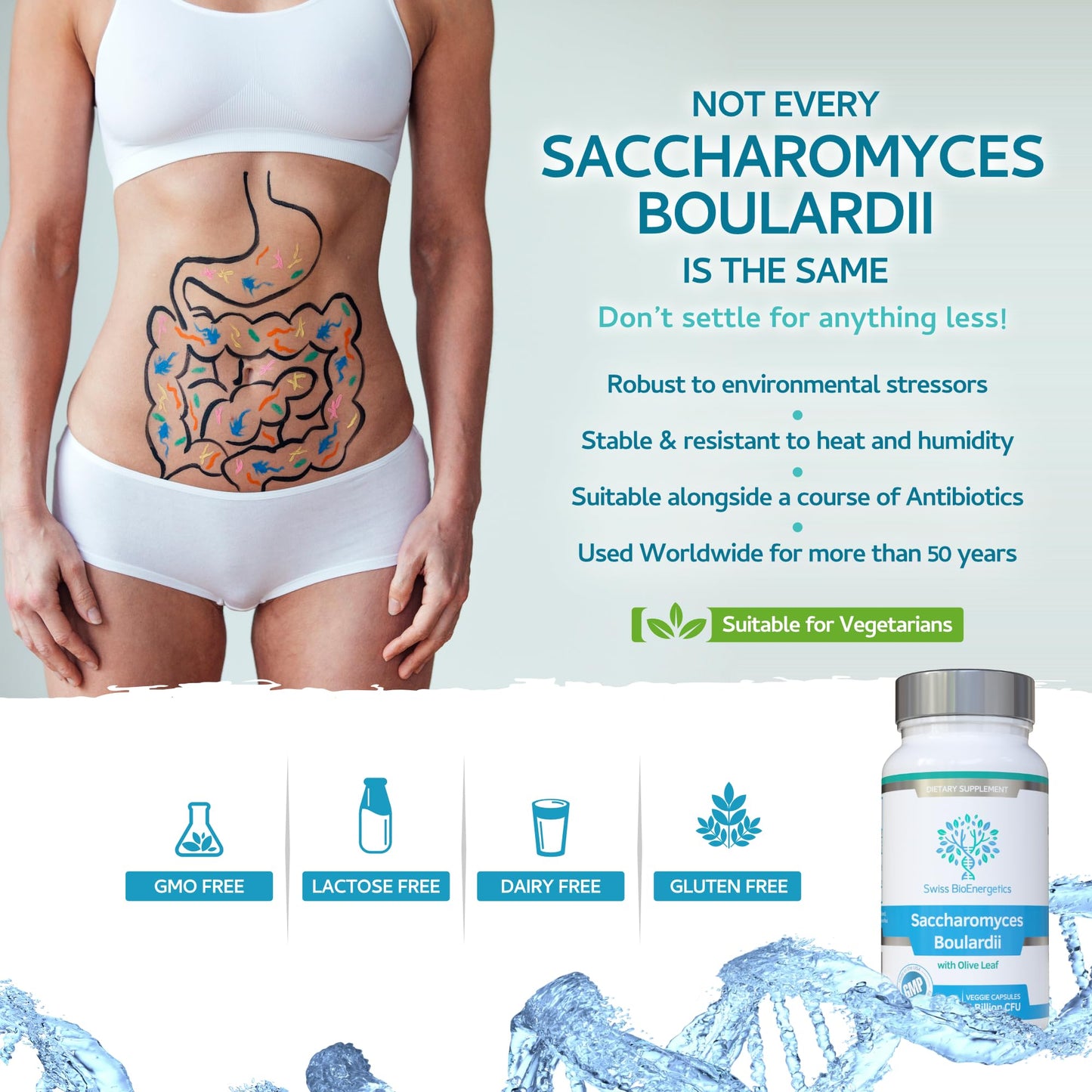 Swiss BioEnergetics Saccharomyces boulardii 5 Billion CFU Capsules, 90 Count