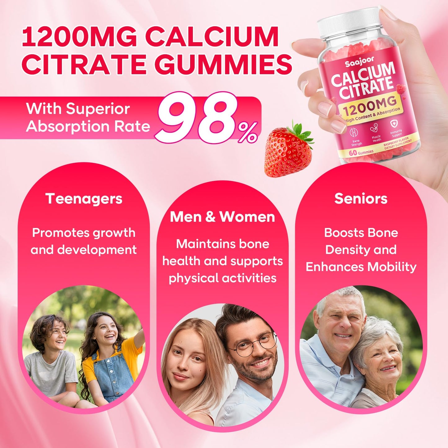 Saajoor Calcium Citrate Gummies 1200mg 2-Pack