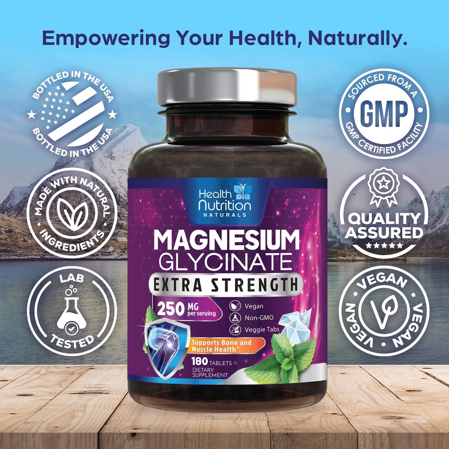 Health Nutrition Naturals Magnesium Glycinate 250mg, 180 Tablets