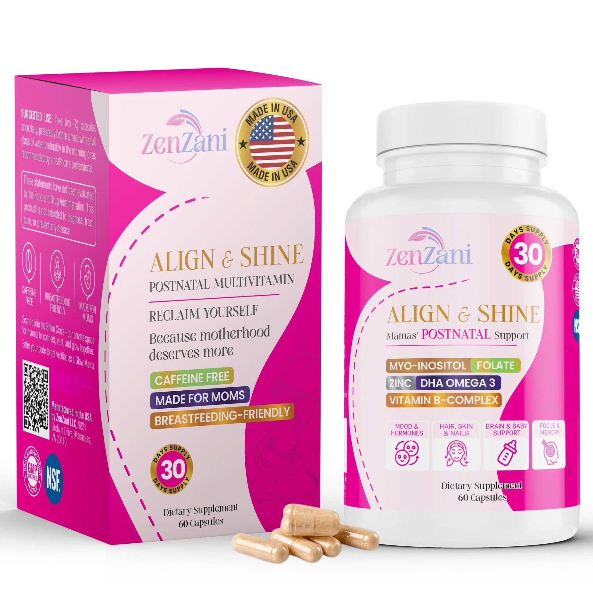Zenzani Align & Shine Postnatal Vitamins for Women Capsule 60 Count