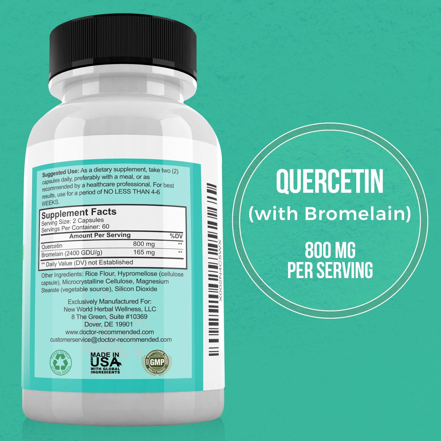 DOCTOR RECOMMENDED SUPPLEMENTS Quercetin 800mg with Bromelain 165mg Capsule, 120 Veggie Capsules