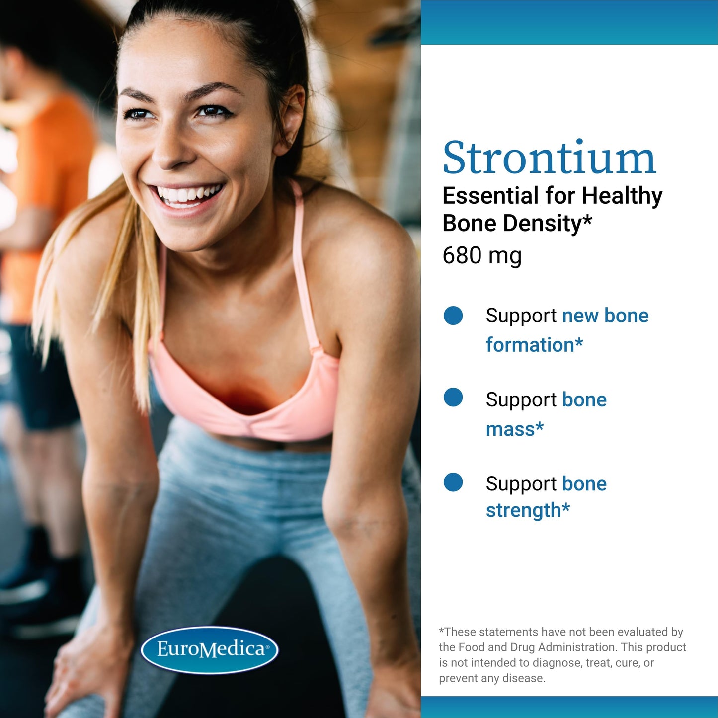 EuroMedica Strontium Bone Health & Strength Support Supplement Capsules 60 Count
