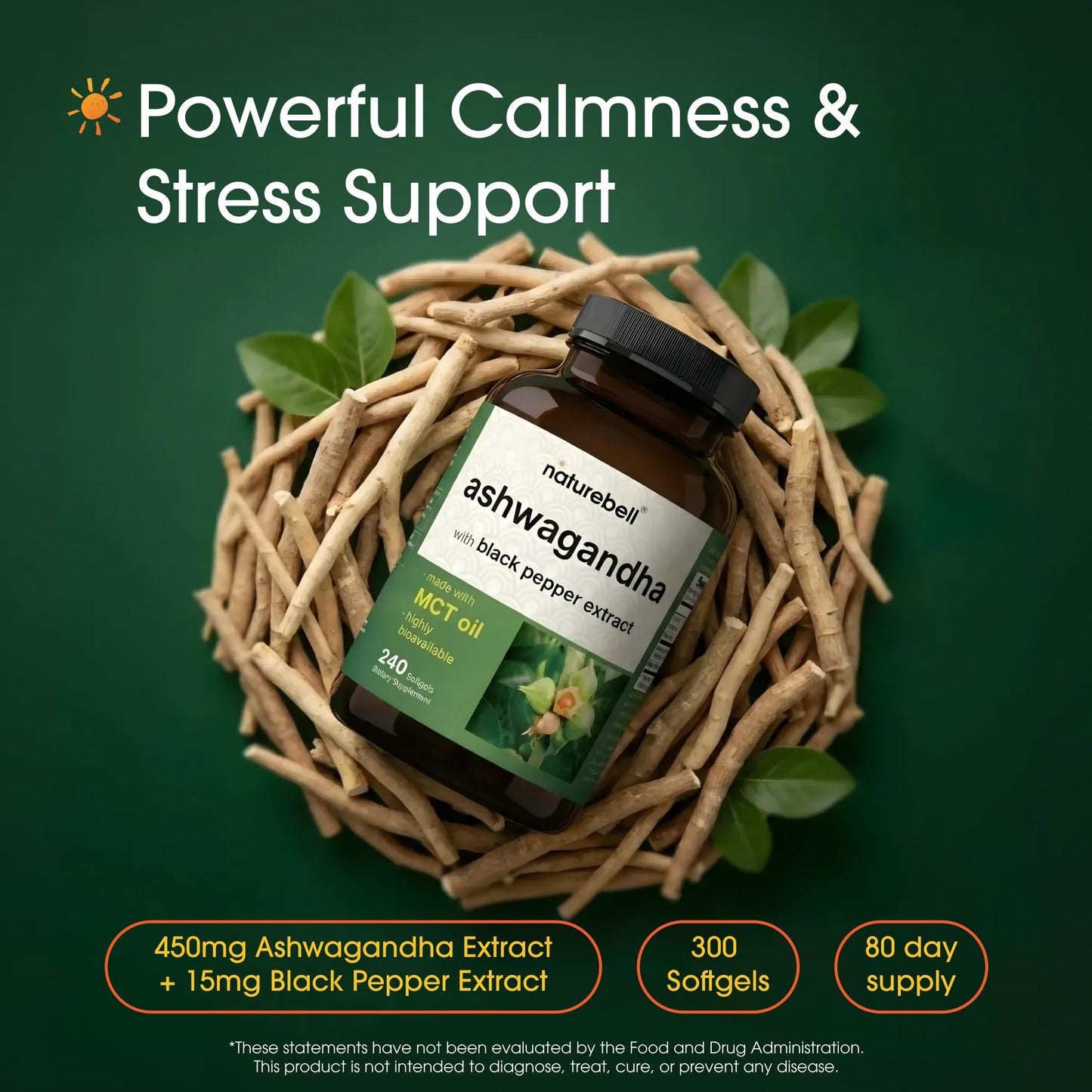 NatureBell Ashwagandha with Black Pepper Extract Softgel 1 Count