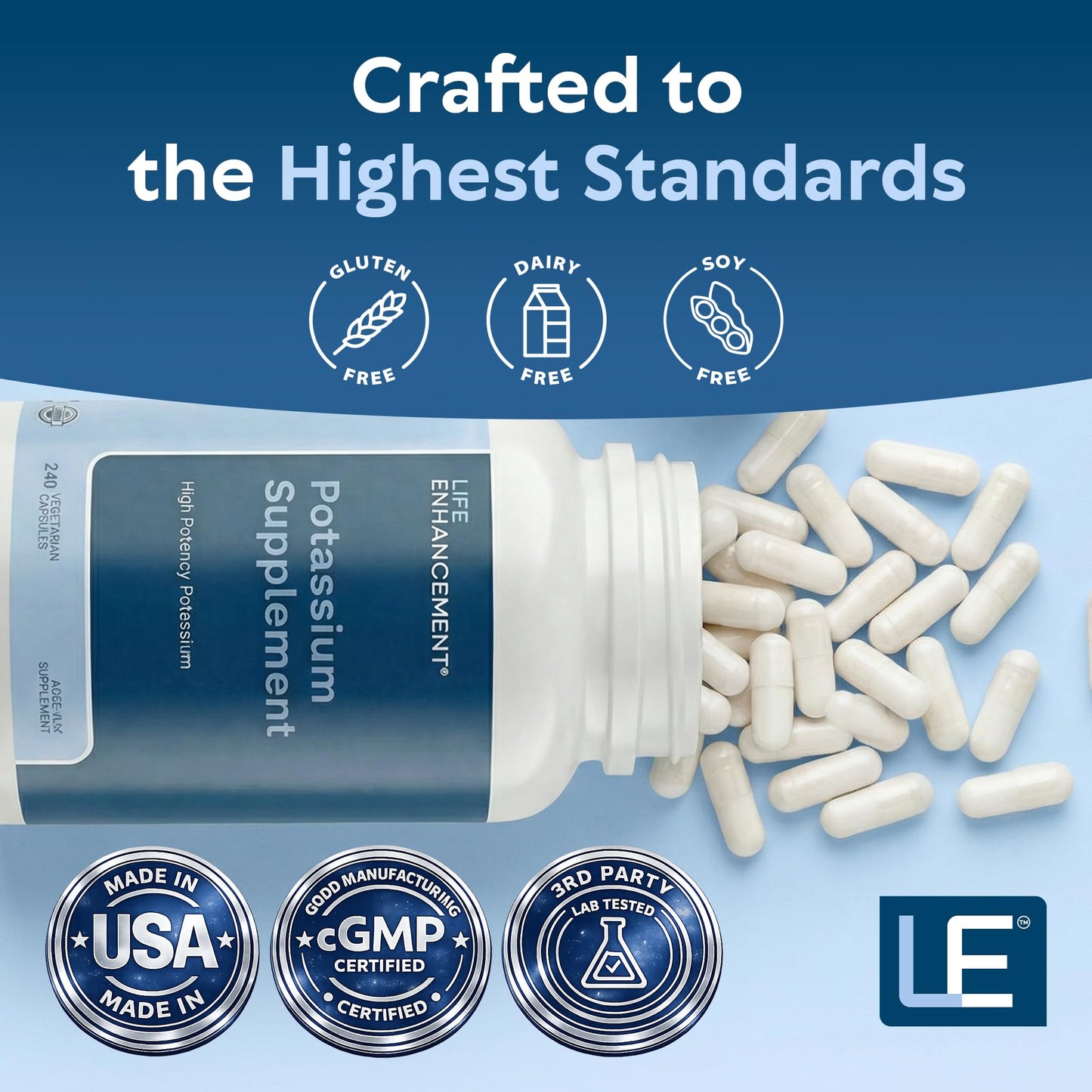 Life Enhancement High Potency 1020 mg Potassium Supplement, Capsules, 240 Count