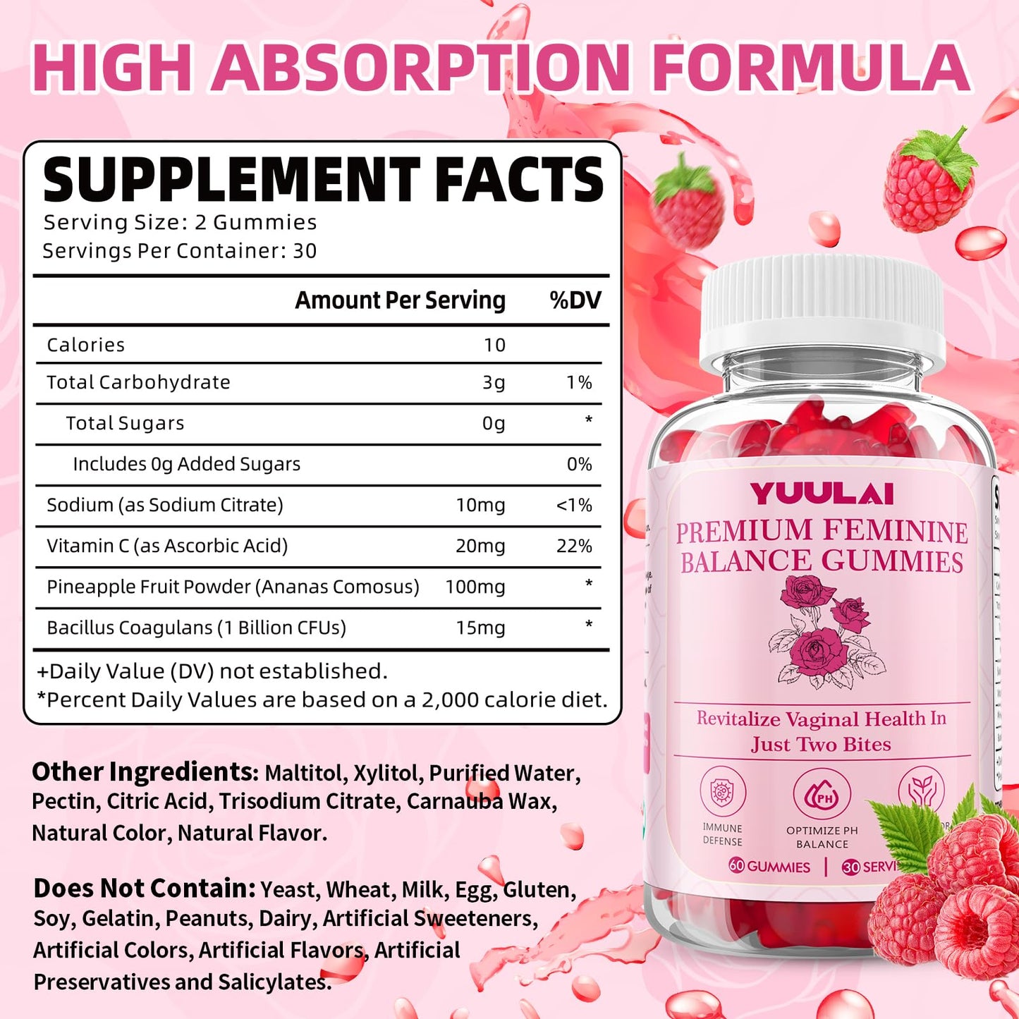YUULAI Premium Hawaiian Pineapple Feminine Balance Gummies, 120 Gummies