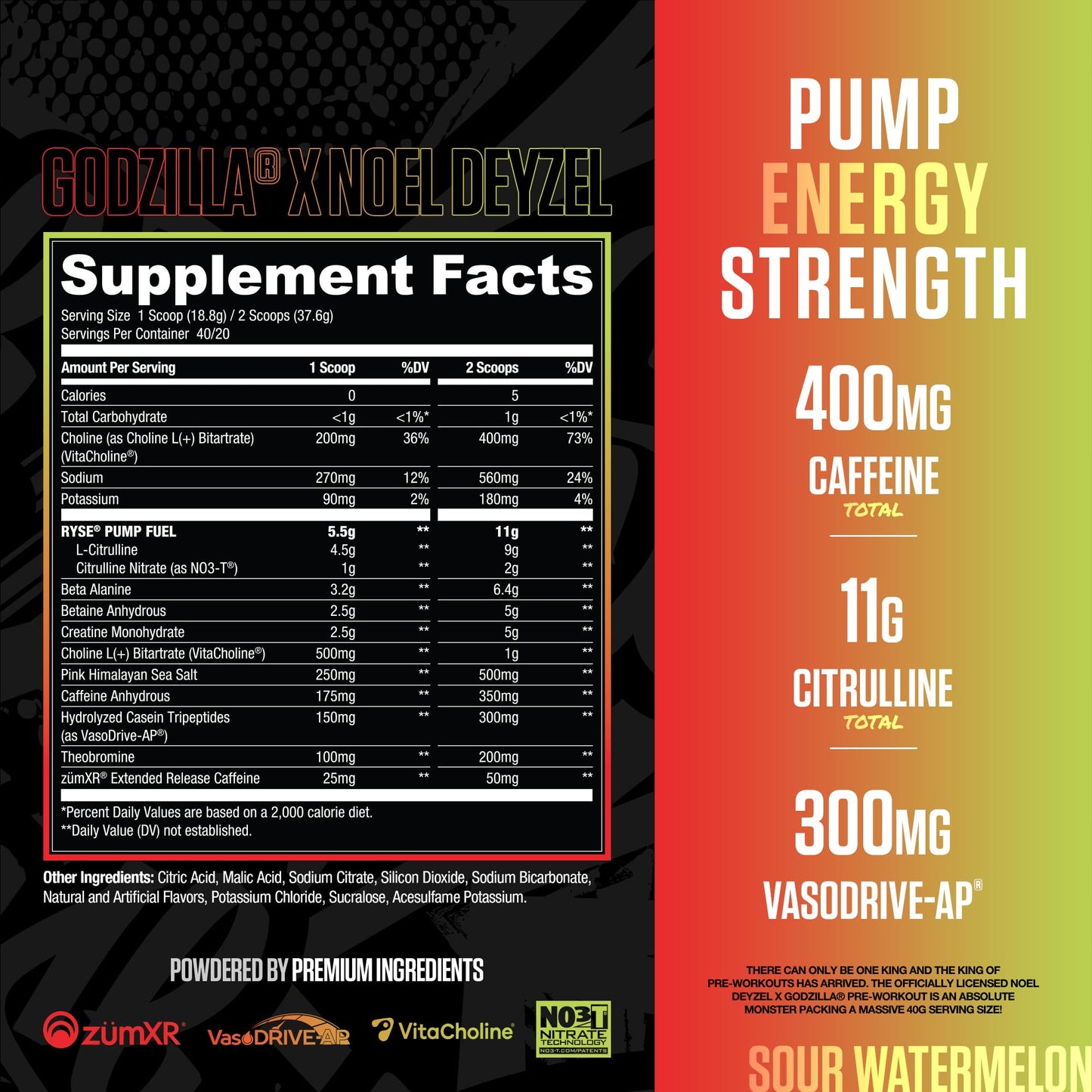 RYSE Up Supplements Godzilla X Noel Deyzel Pre Workout Powder, 1.6 Pound