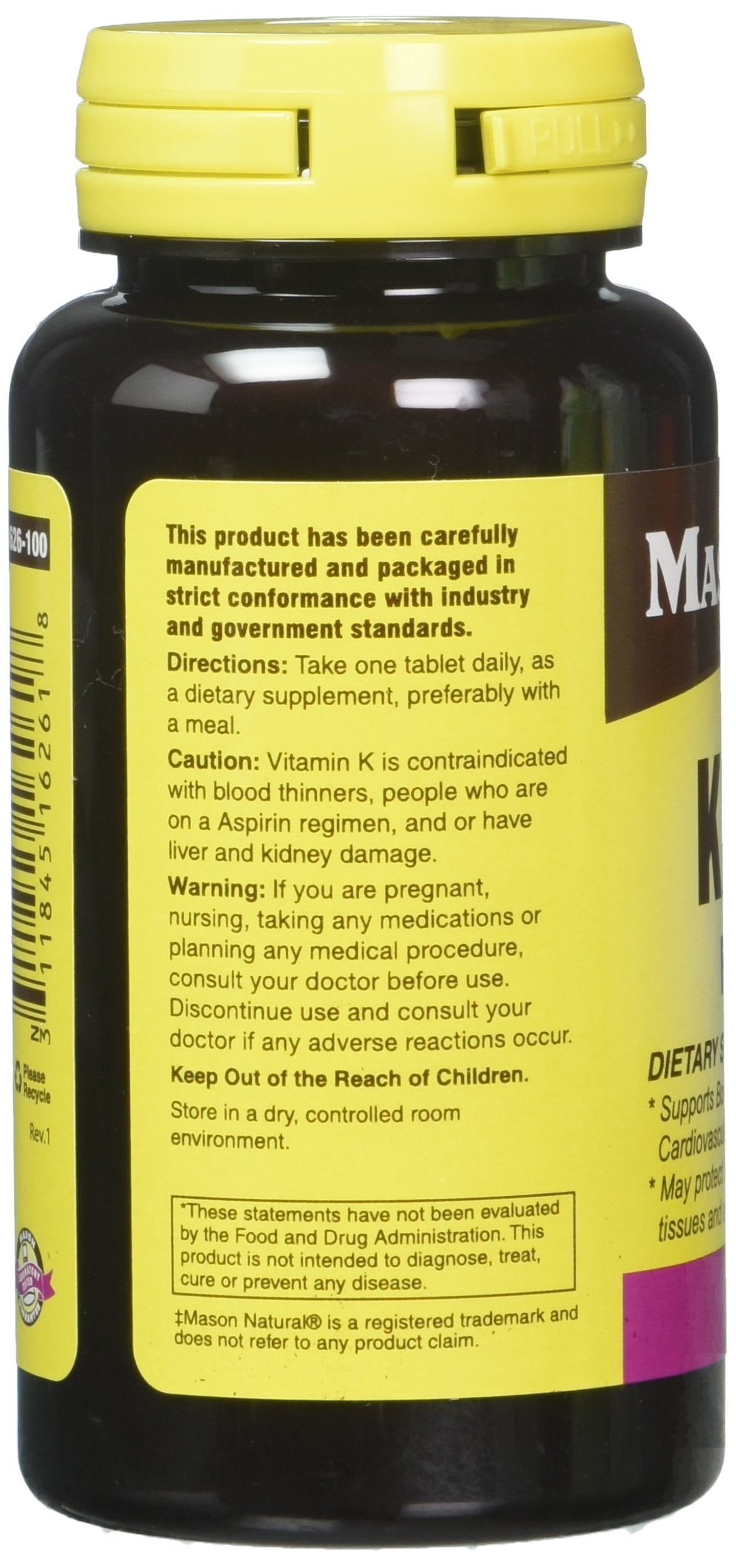 Mason Natural Vitamin K2 100 mcg Plus D3 1000 IU Tablets, 300 Tablets