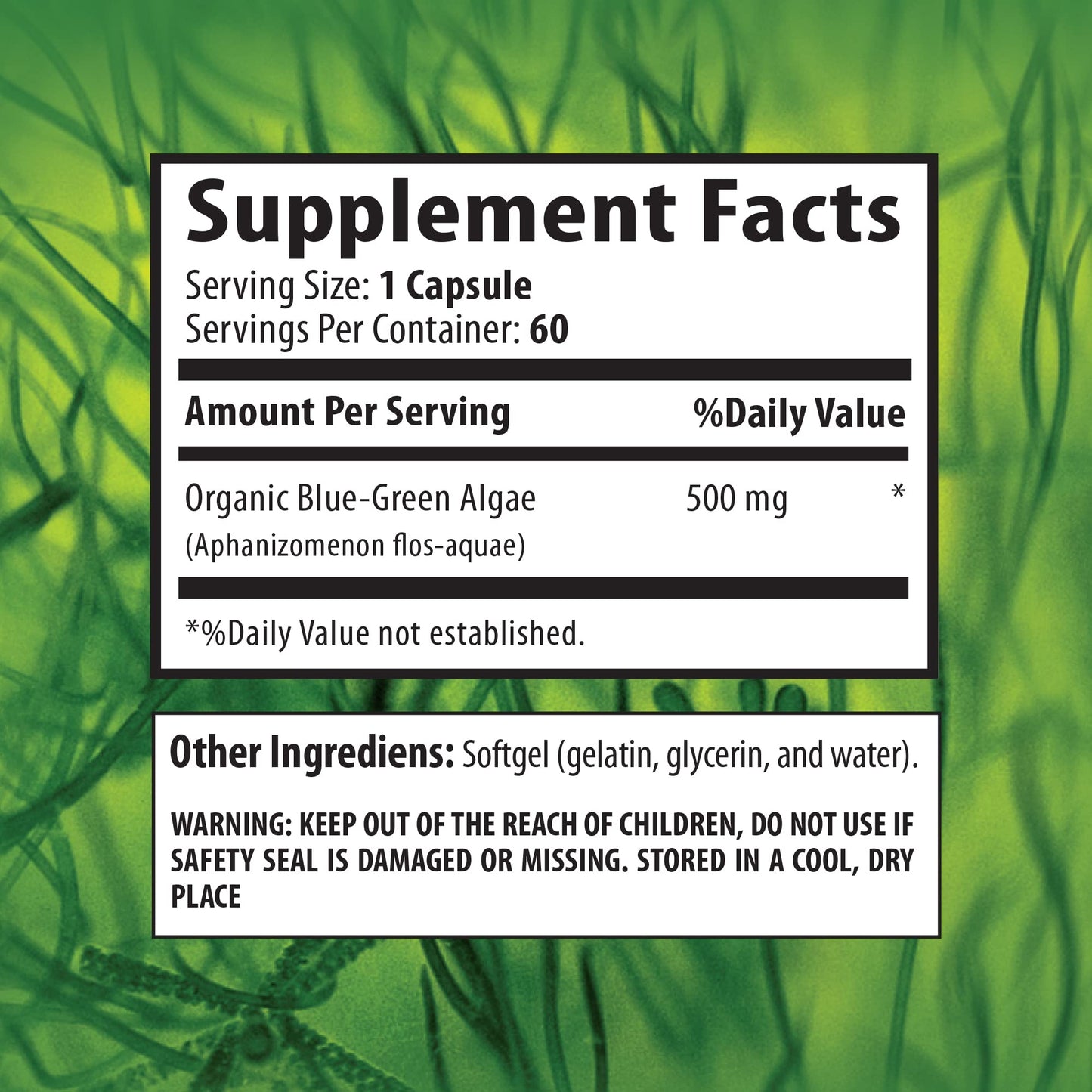 Health Solution Prime Blue Green Algae Spirulina Capsules 60 Count