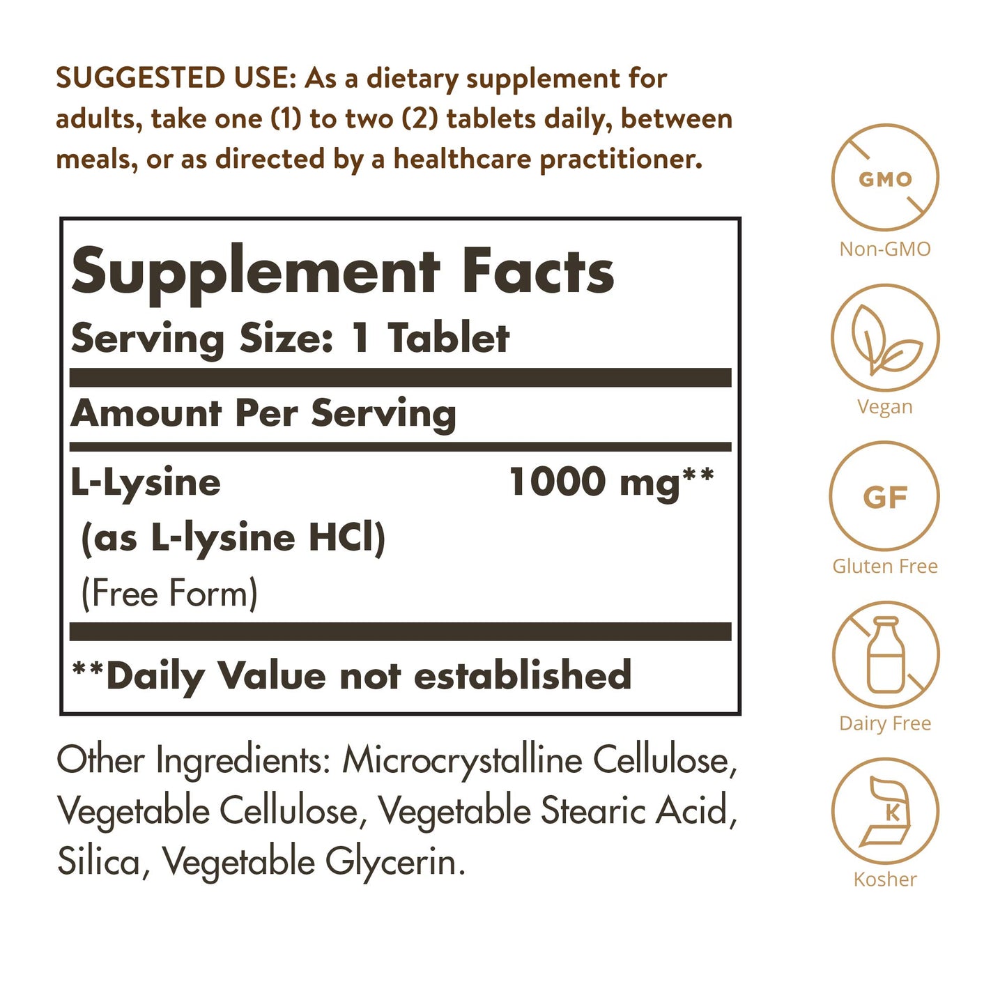 Solgar L-Lysine 1000 mg Tablets, 100 Count