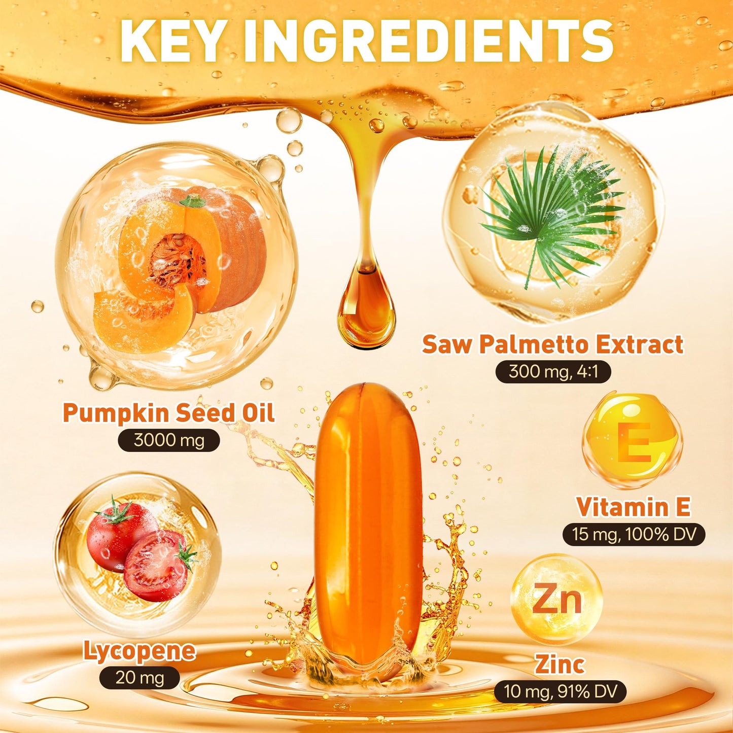 SUPRANOURISH Pumpkin Seed Oil 3000mg + Saw Palmetto 300mg + Lycopene 20mg Softgels, 300 Count