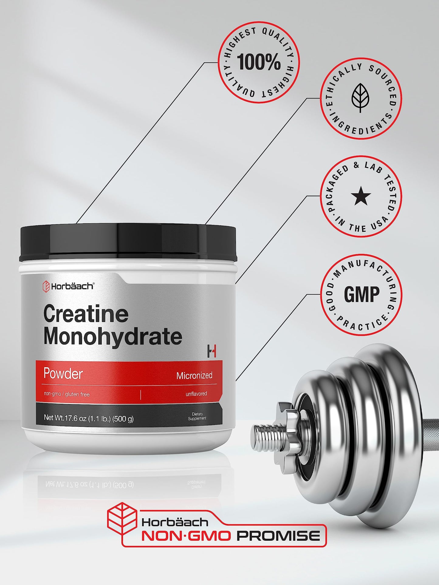 Horbäach Creatine Monohydrate Powder 17.6 oz