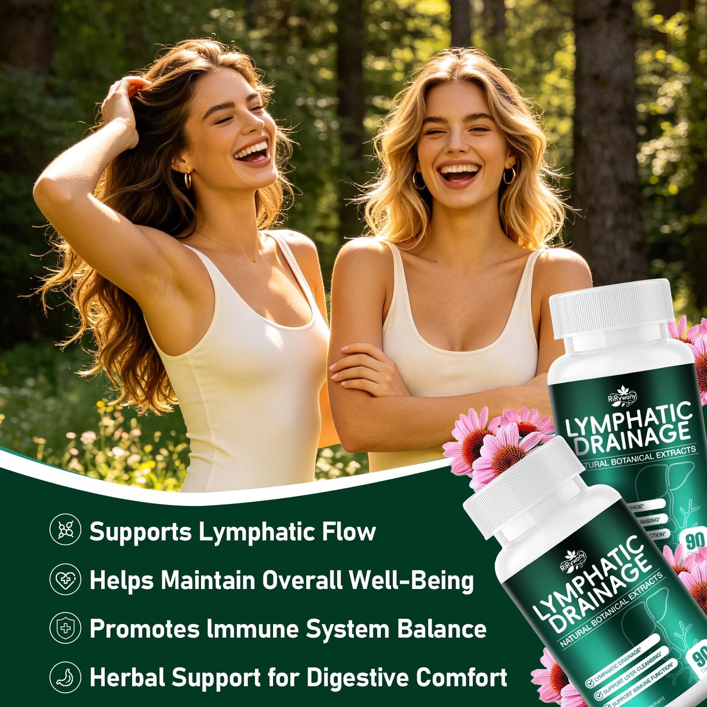 RiRywony Lymphatic Drainage and Liver Cleanse Detox Repair Capsules with Echinacea Softgel 1 Count