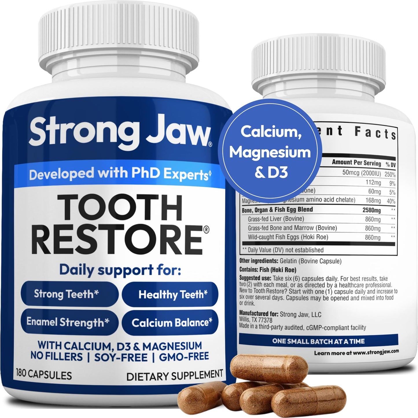 Strong Jaw Tooth Restore for Adults with Remineralizing Gum Support Capsule 180 Count