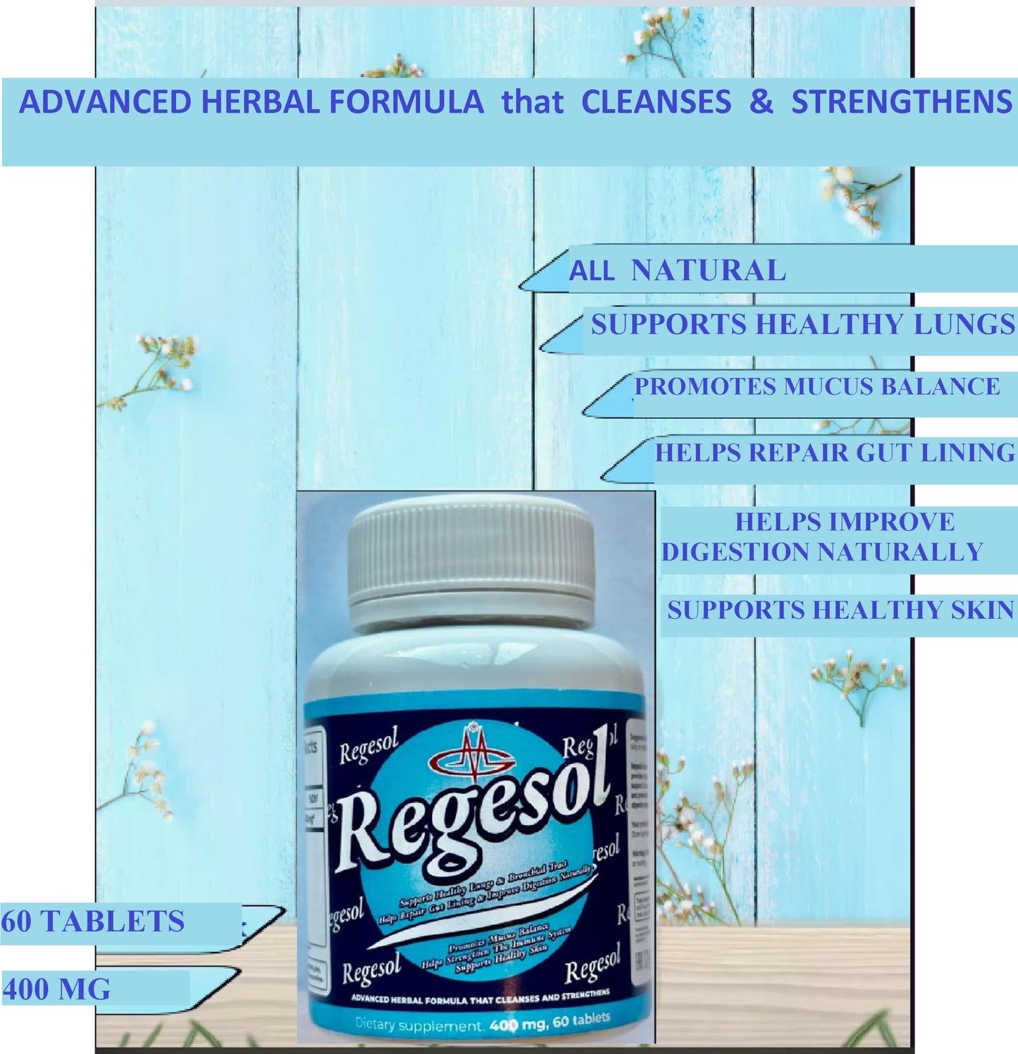 GENERIC Regesol Lung Cleanse & Detox Formula for Bronchial & Respiratory System - Breathe Easy, Leaky Gut Repair Immune Remedy - Licorice Root, Stinging Nettle Tablets, 60 Count