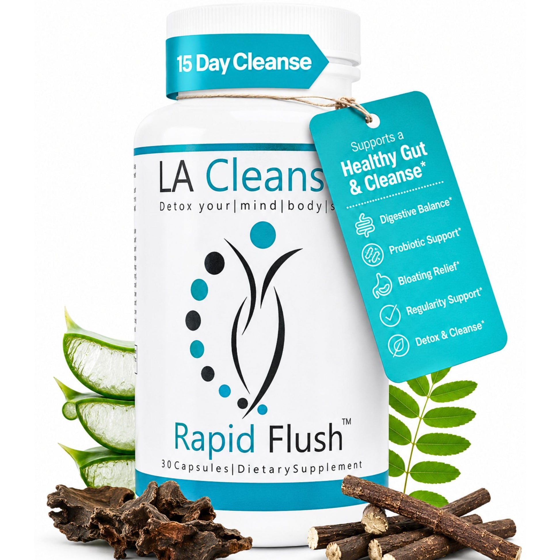 LA Cleanse 15 Day Cleanse and Detox - Rapid Flush 15 Day Gut Cleanse for Detox, Colon Cleanse, Gut Support - Enhance Digestion with Cascara Sagrada, Senna Leaf, Psyllium Husk Capsules 30 Count