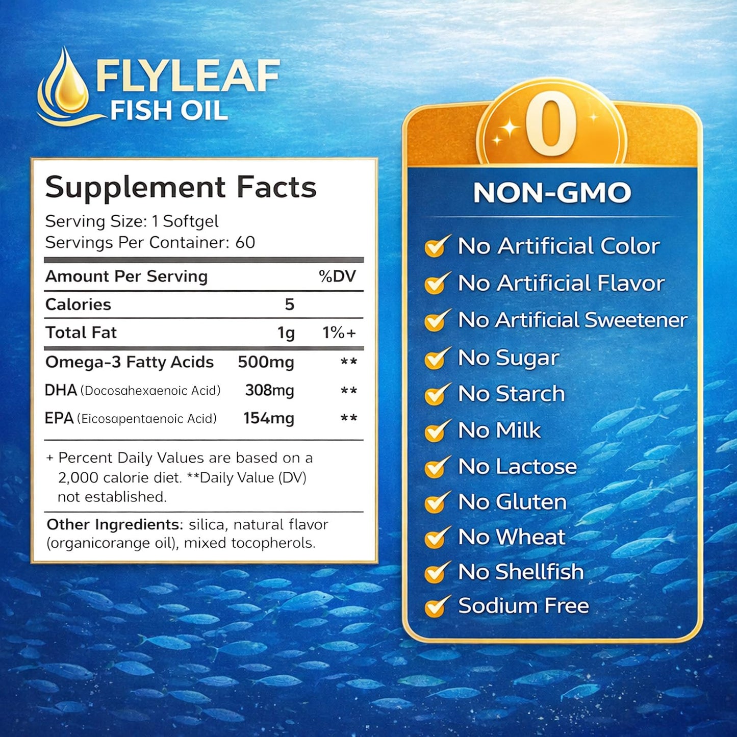 Flyleaf Omega 3 Fish Oil Supplement Softgel 60 Count