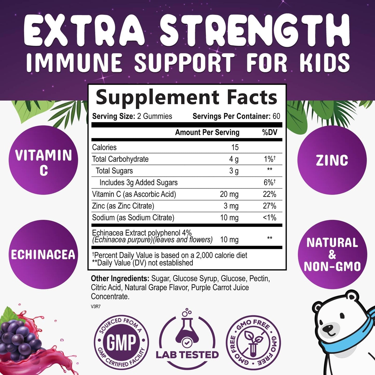 Nature's Nutrition Kids Immune Support Gummies Vitamin C, Zinc & Echinacea, 120 Gummies