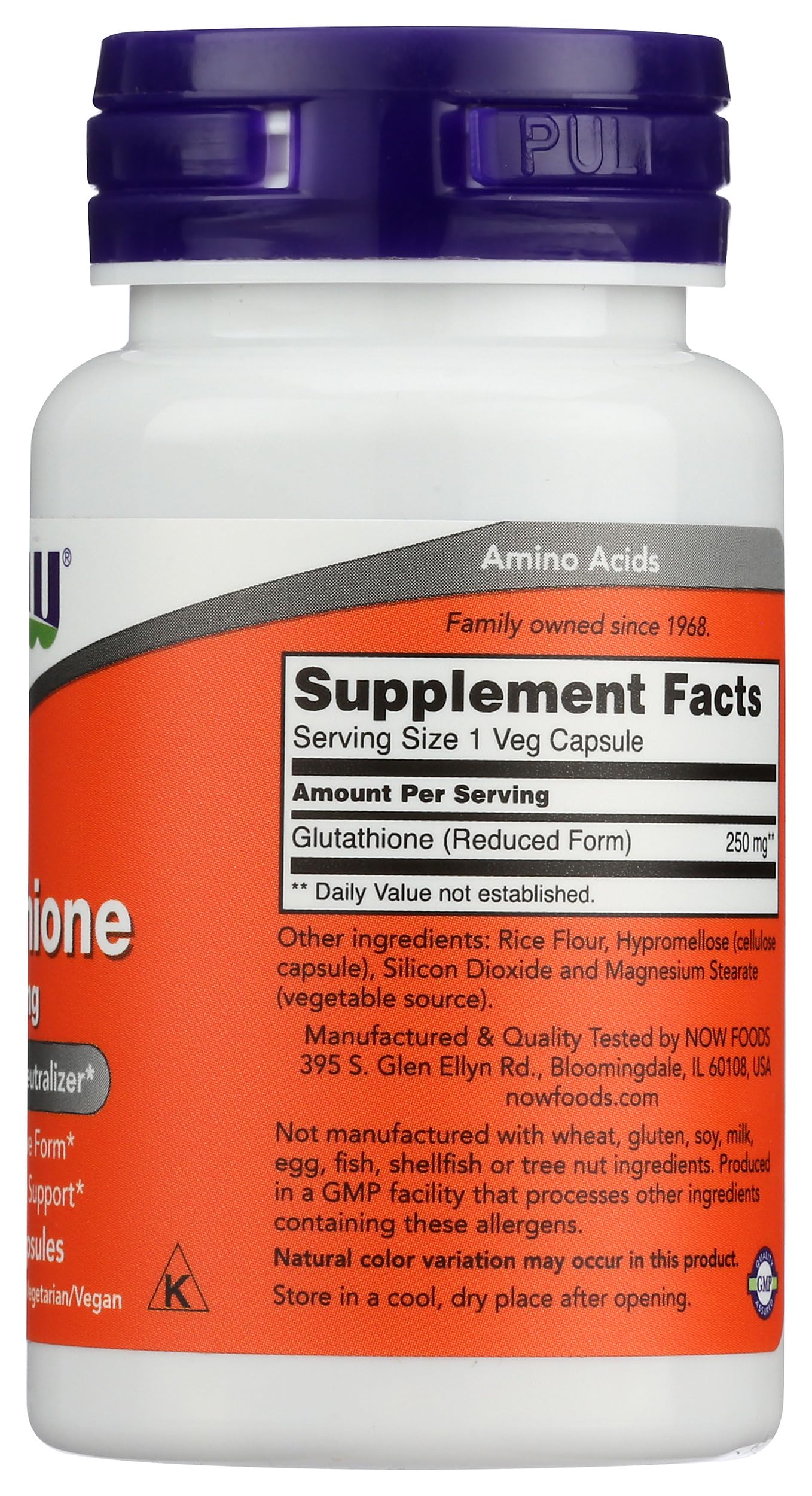 NOW Foods Glutathione 250 Capsule, 60 Capsules