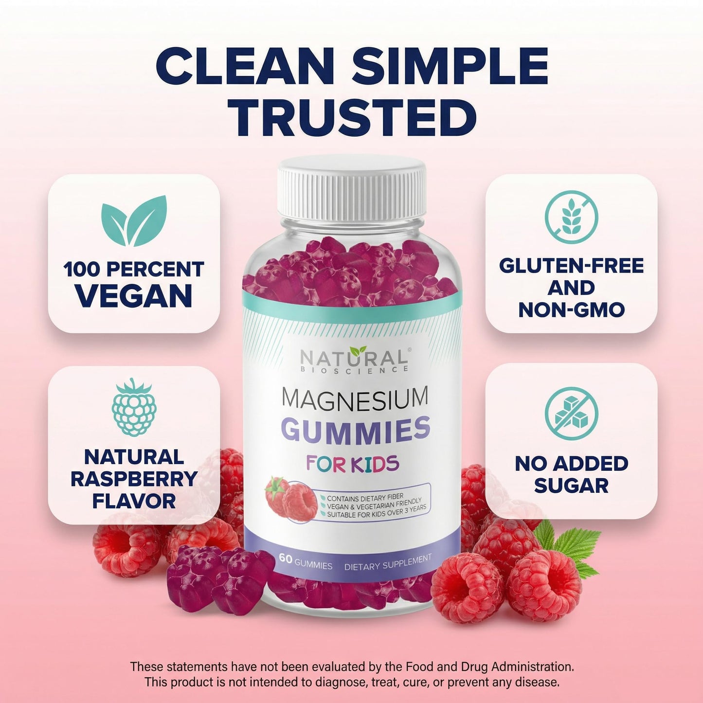 Natural BioScience Magnesium Gummies for Kids - Sugar Free, Calm & Sleep Support, Chewable Magnesium Supplement, 30 Count, Vegan, Non-GMO, Gluten-Free