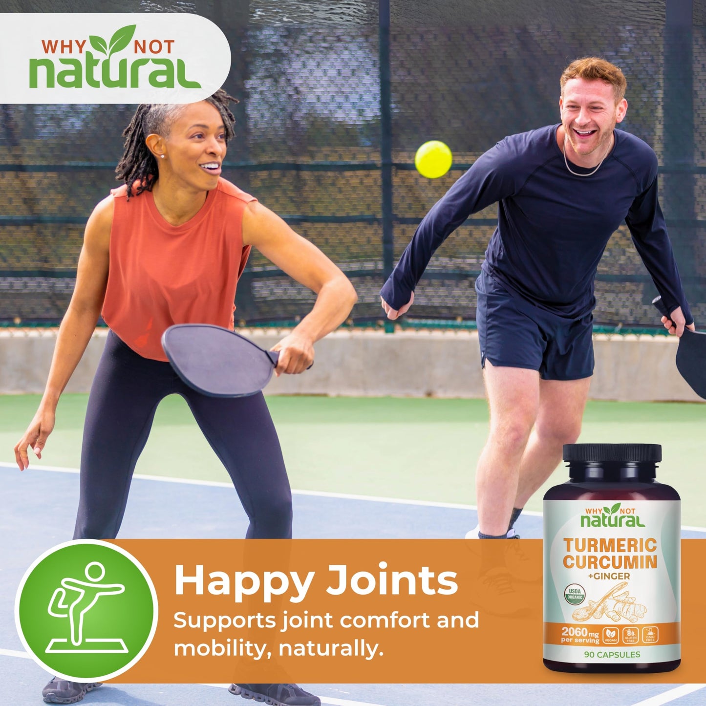 Why Not Natural Organic Turmeric Curcumin Supplement with Ginger and Black Pepper - Tumeric Capsule 90 Count