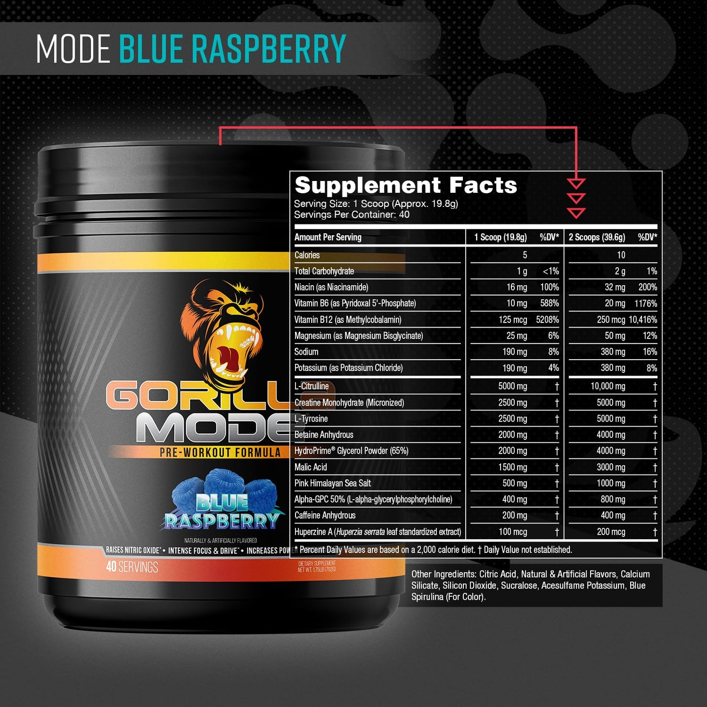 Gorilla Mind Gorilla Mode Pre Workout Powder 27.937 Servings