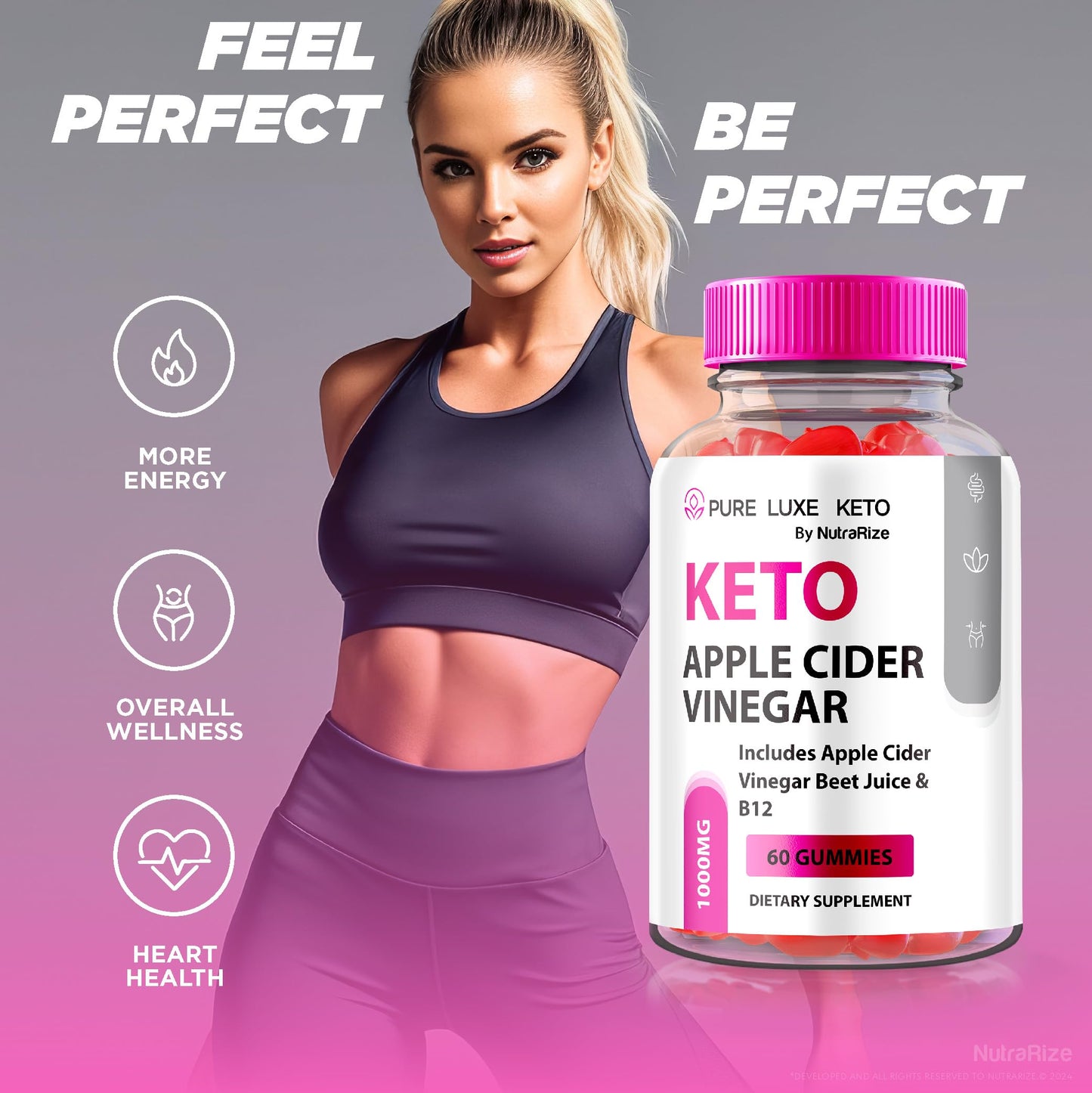 NutraRize Pure Keto Luxe ACV Gummies, 180 Gummies