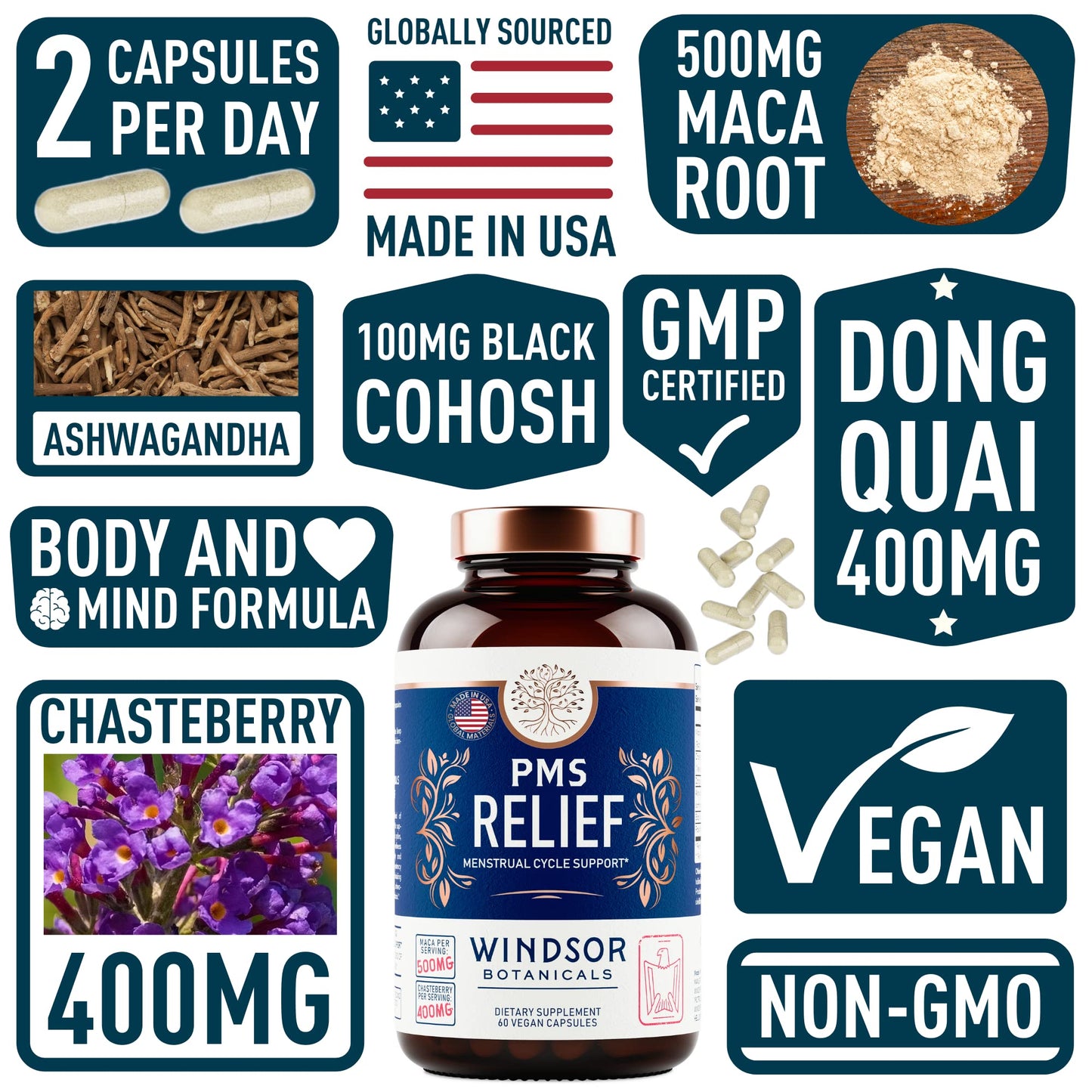 WINDSOR BOTANICALS PMS Support Supplement 60 Capsules