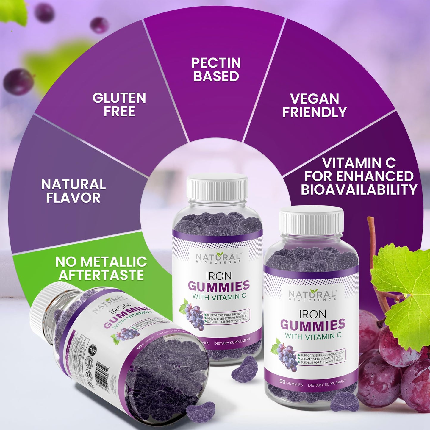Natural BioScience Iron Gummies with Vitamin C for Adults & Kids, Gummy, 30 Count