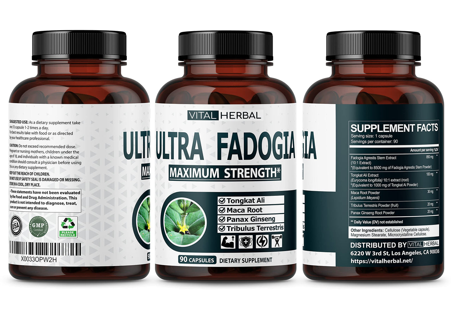 VITAL HERBAL Fadogia Agrestis with Tongkat Ali Capsules, 90 Count
