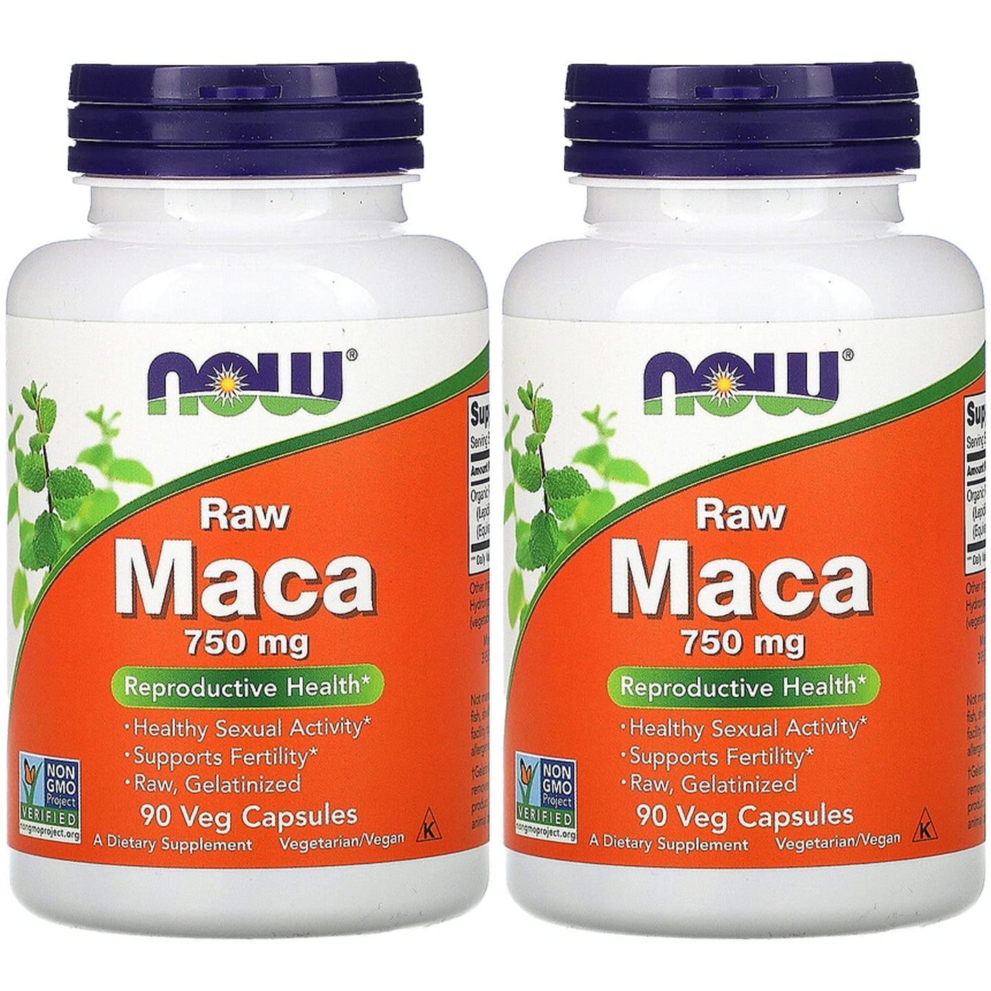 NOW Foods Maca Raw 750 mg Capsules, 90 Veggie Caps, 2-Pack