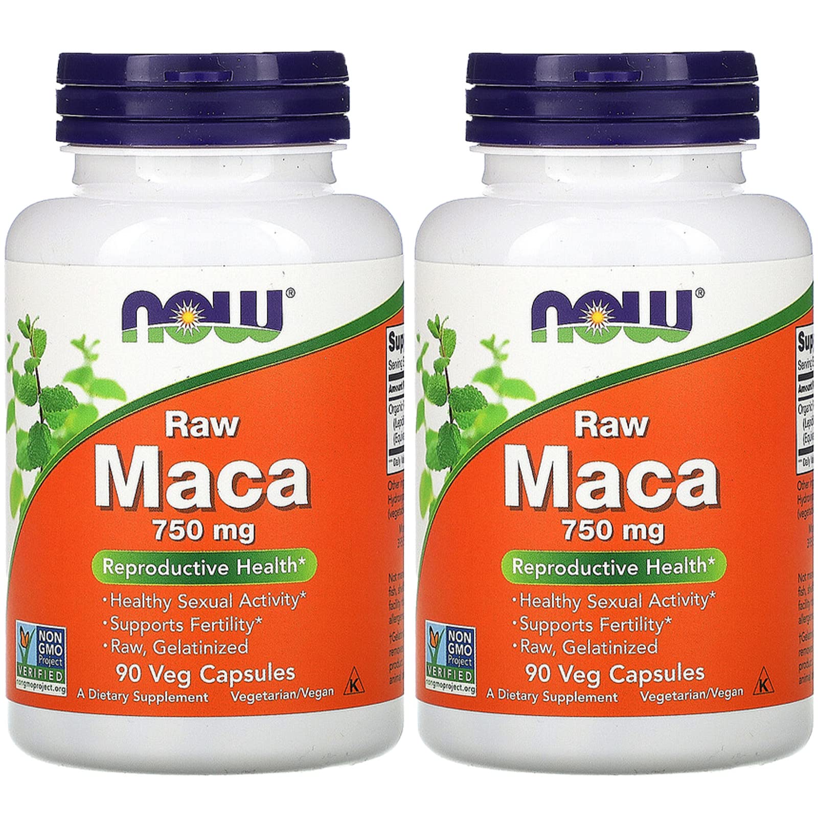 NOW Foods Maca Raw 750 mg Capsules, 90 Veggie Caps, 2-Pack