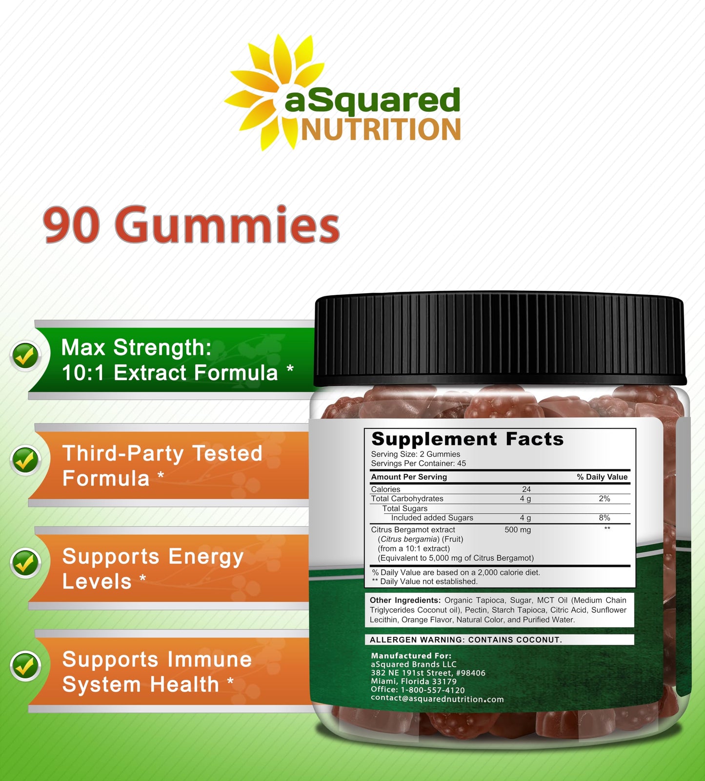 aSquared Nutrition Citrus Bergamot Gummies 90 Count