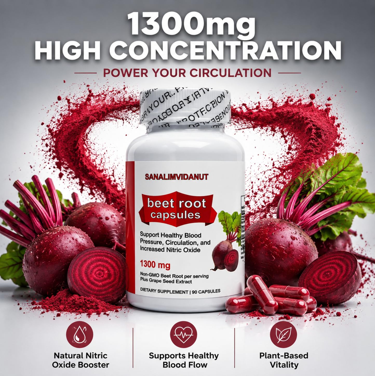 ULIKEATM Organic Beet Root 1300mg Softgels 90 Count