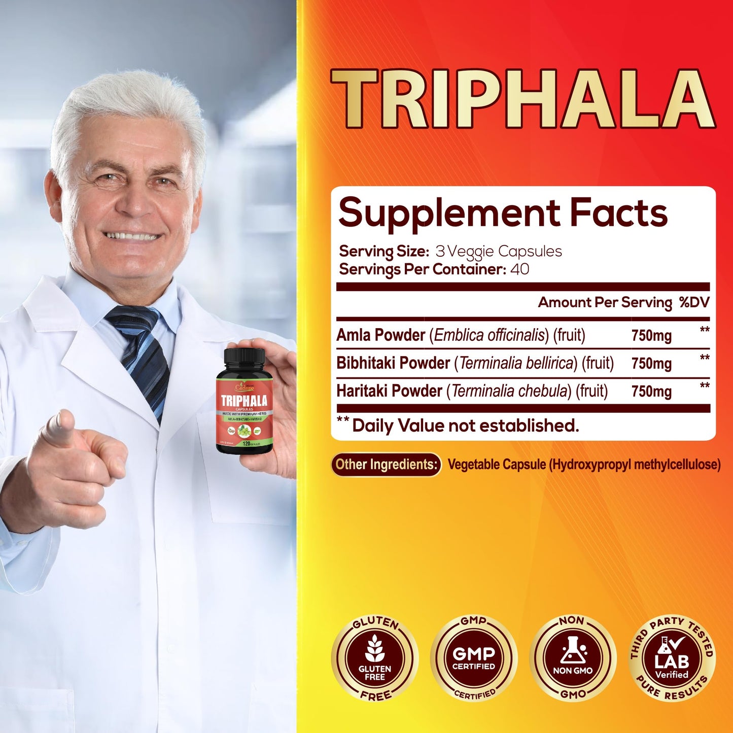Organic Cadane Triphala 120 Capsules