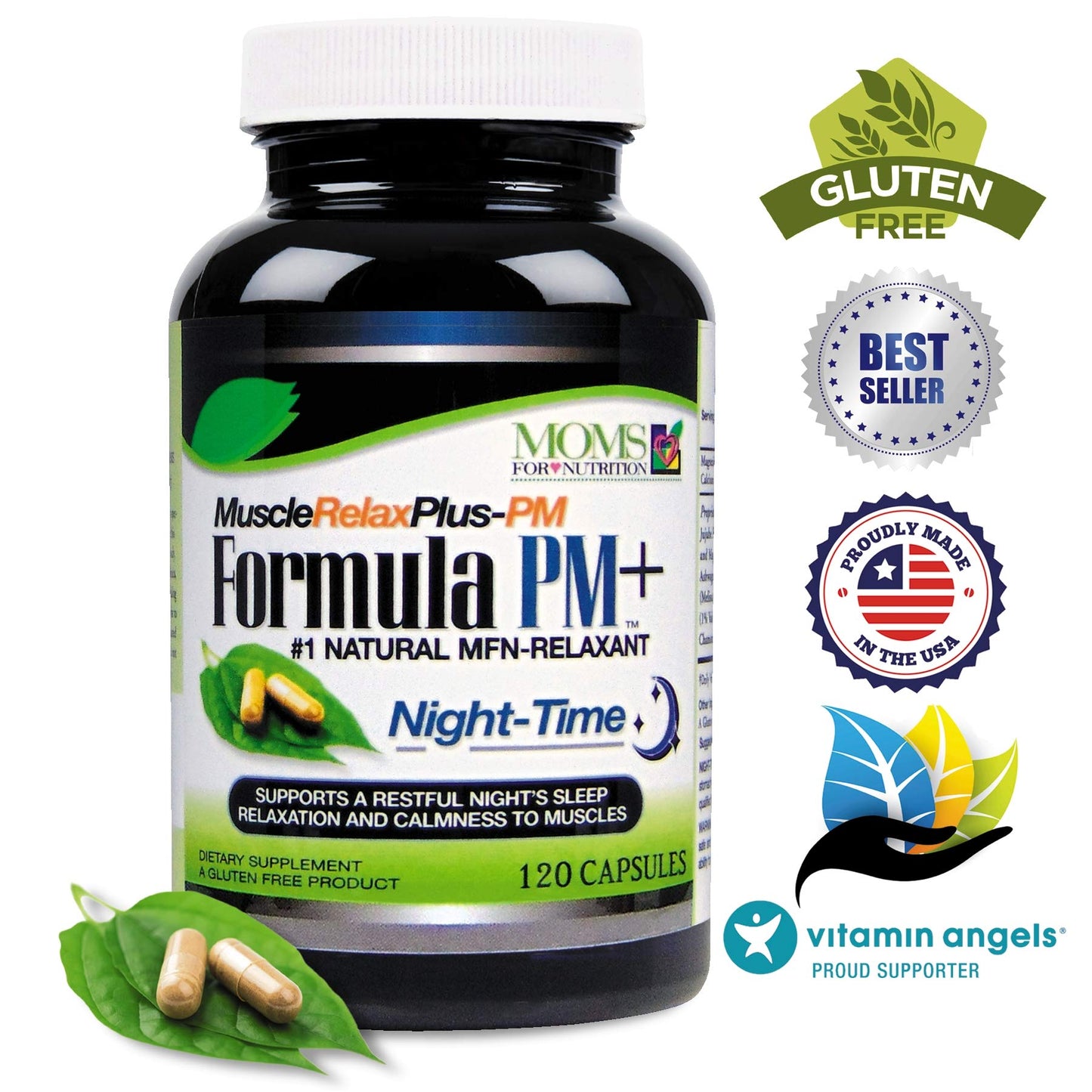 Moms For Nutrition All Natural Muscle Relax Formula PM Plus 1,150 mg Night-Time Relaxer Capsules 120 Count