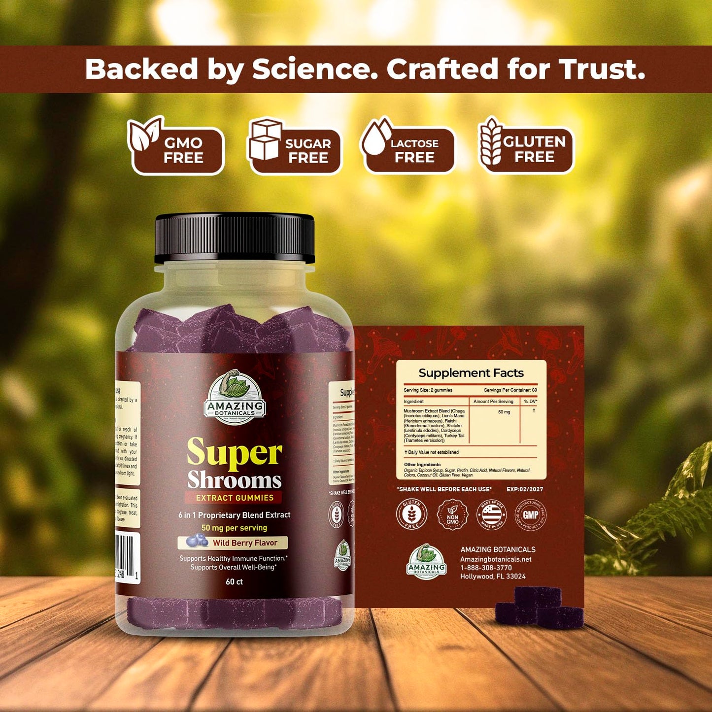 Amazing Botanicals Super Shrooms 6 in 1 Organic Mushroom Wellness Gummies, 60 Count