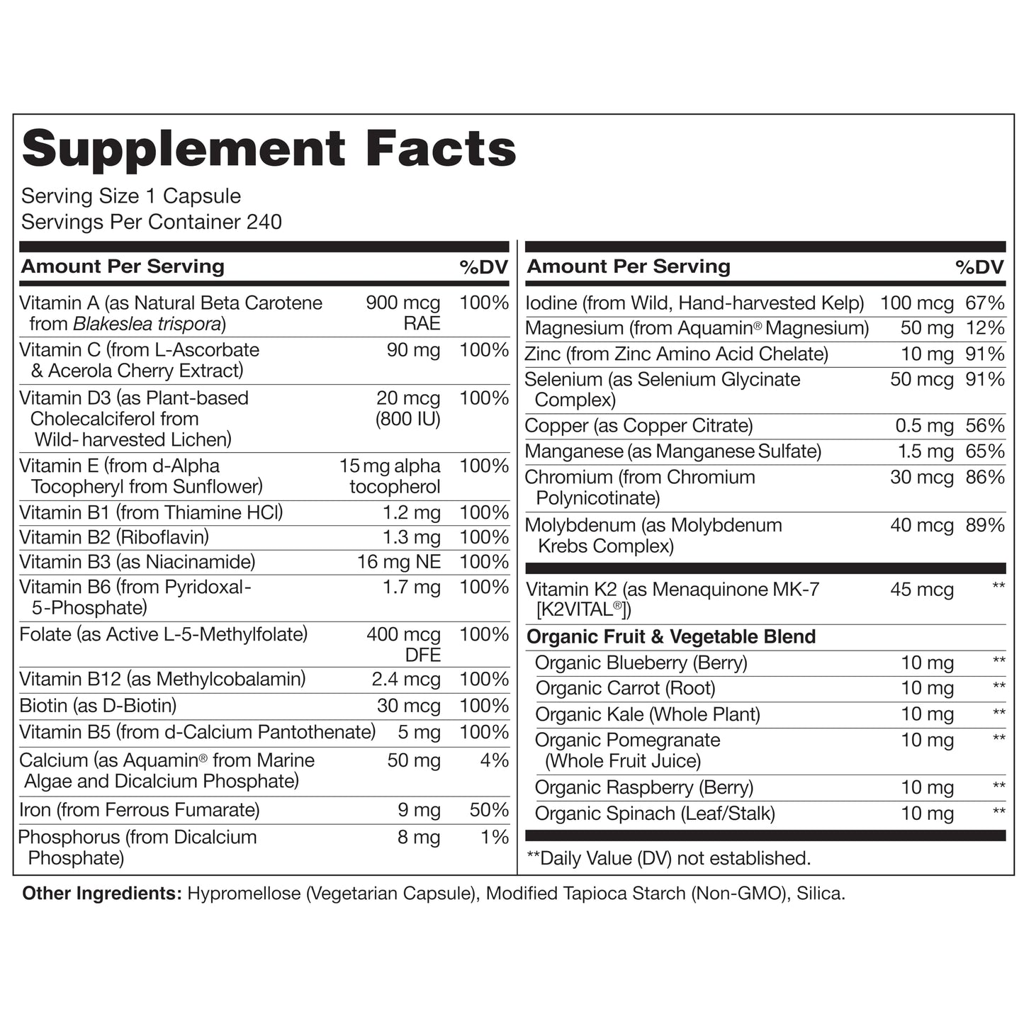 NATURELO One Daily Multivitamin for Women with Vitamin B12, Capsule, 240 Count
