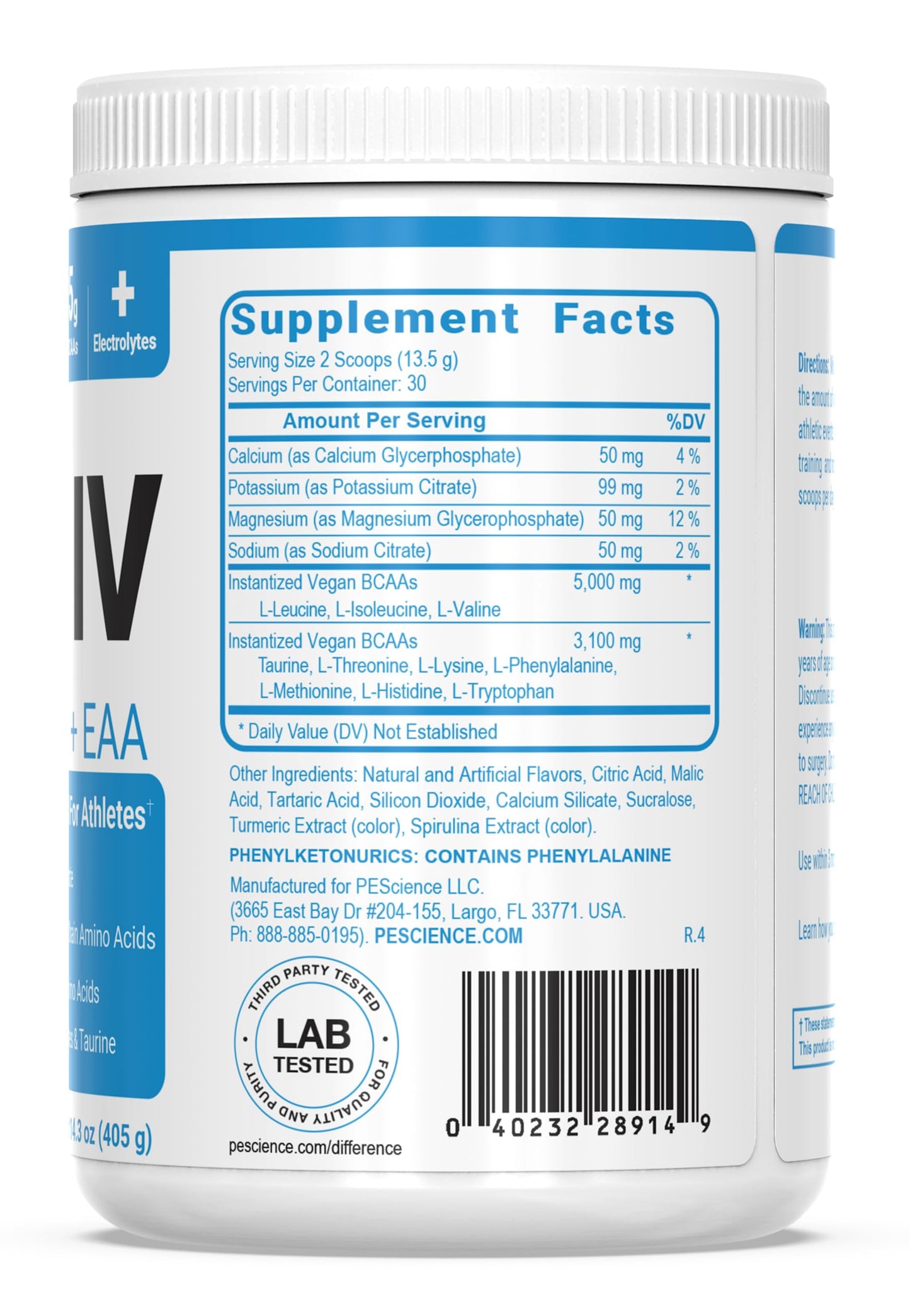 PEScience Amino IV BCAA & EAA Powder, 14.3 oz
