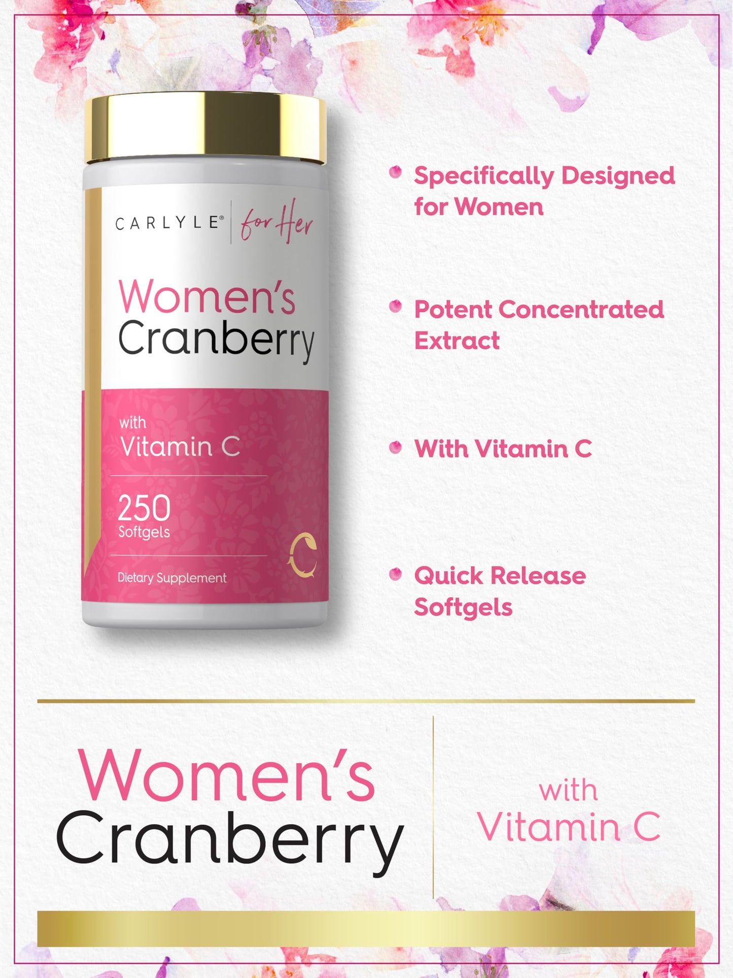 Carlyle Cranberry Pills for Women Softgels, 250 Count