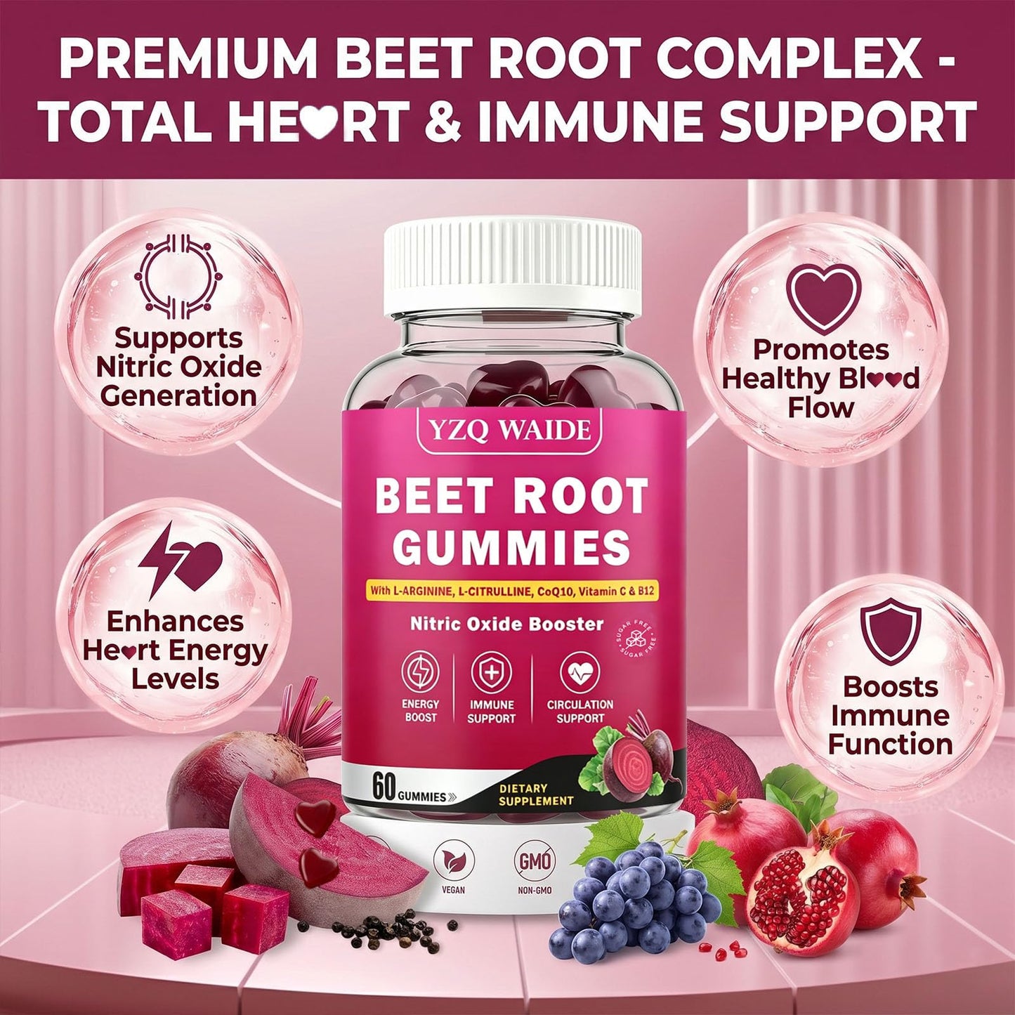 YZQ WAIDE Beet Root Gummies 60 Count