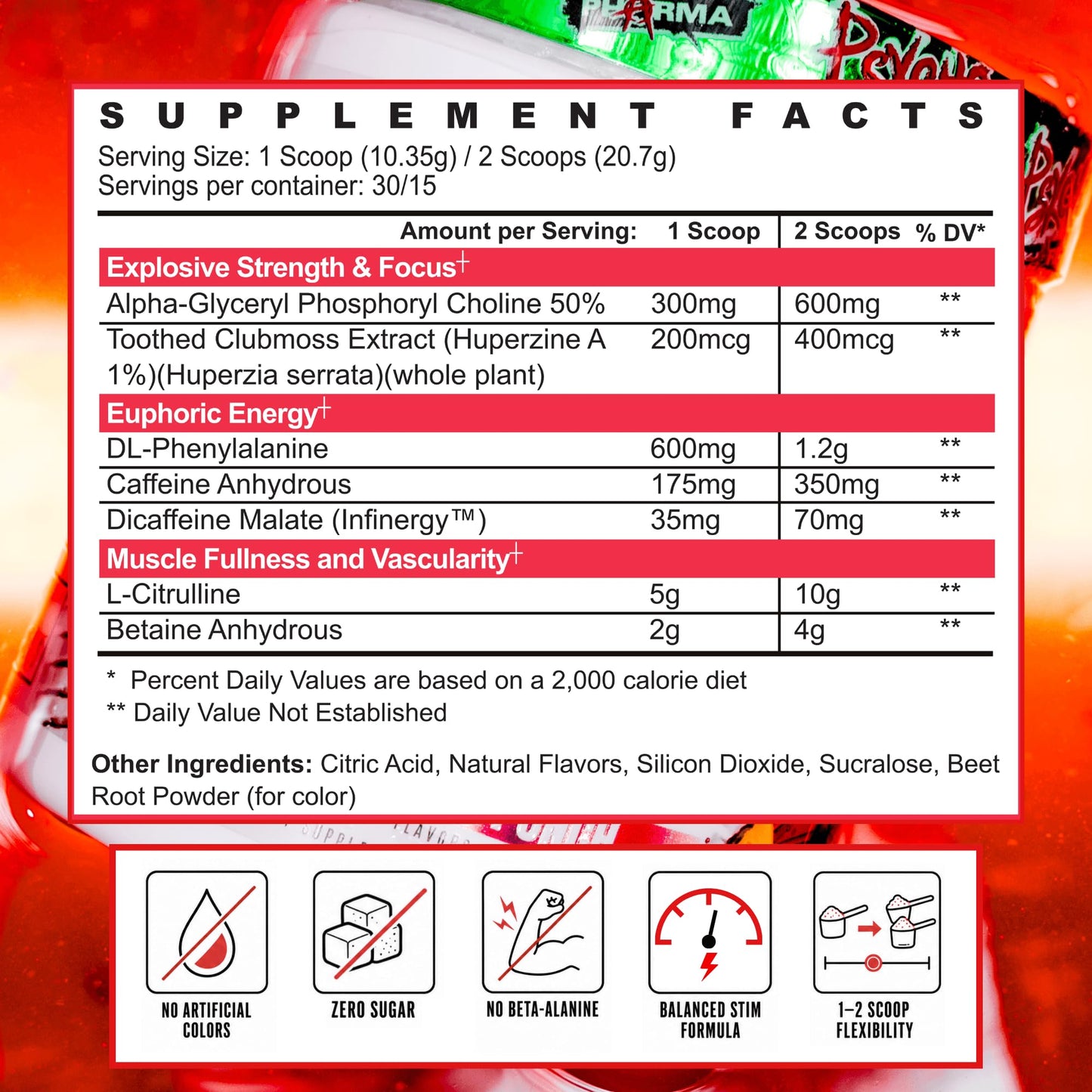 Psycho Pharma Vitals Pre-Workout Powder, 10.93 oz, 30 Servings