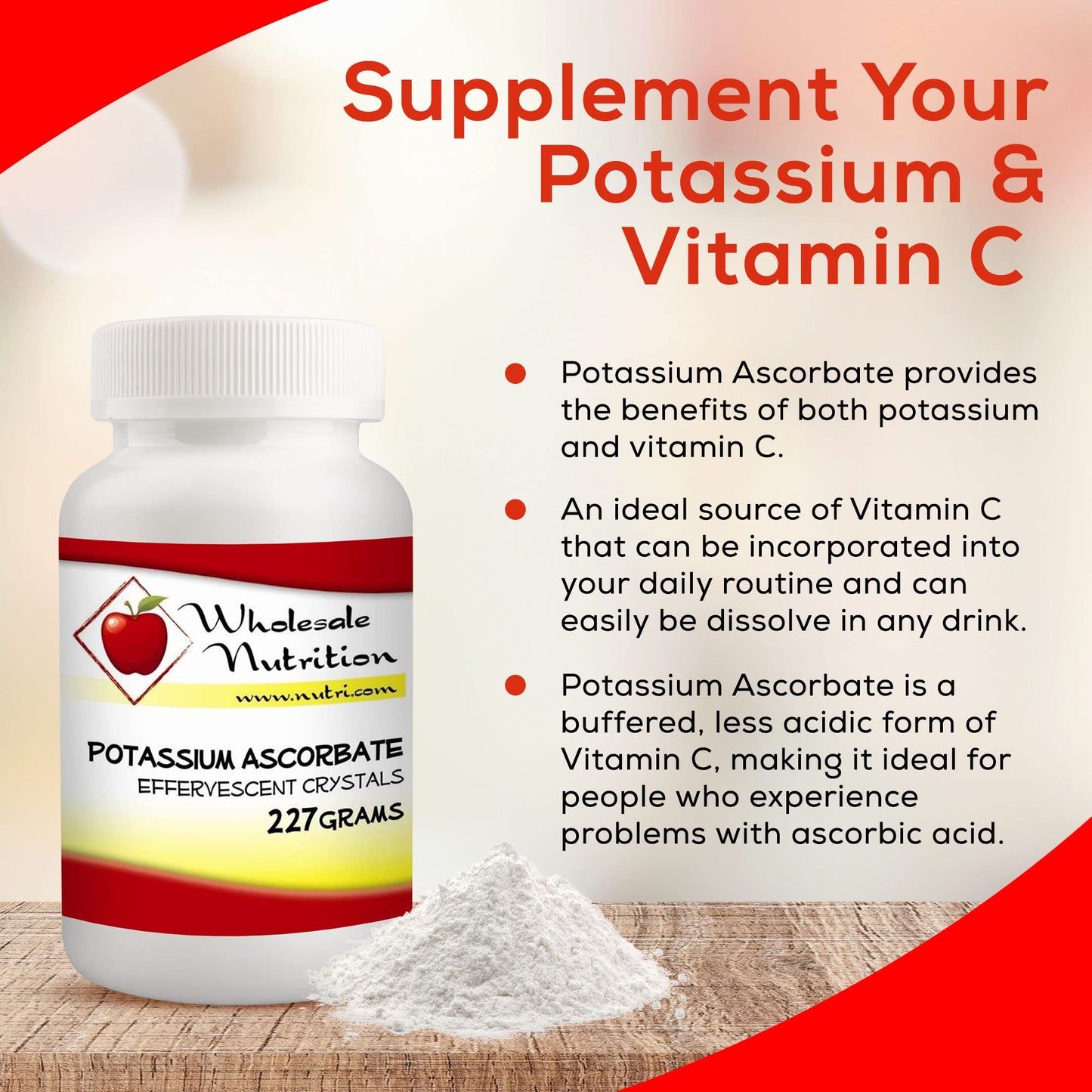 Wholesale Nutrition Potassium Ascorbate Vitamin C Powder, 8 oz